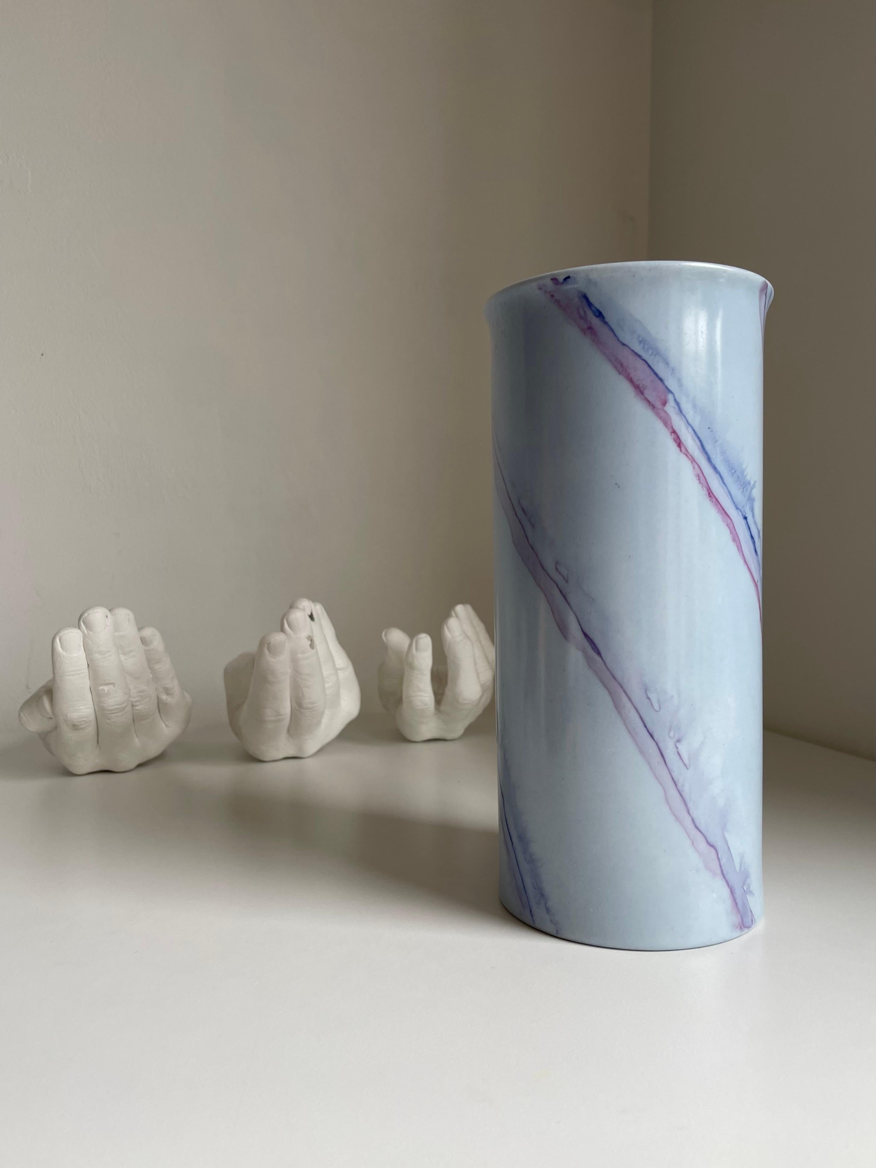 Rosenthal Tall Periwinkle, Blue, Lilac Striped 80s Vase In Good Condition For Sale In Copenhagen, DK