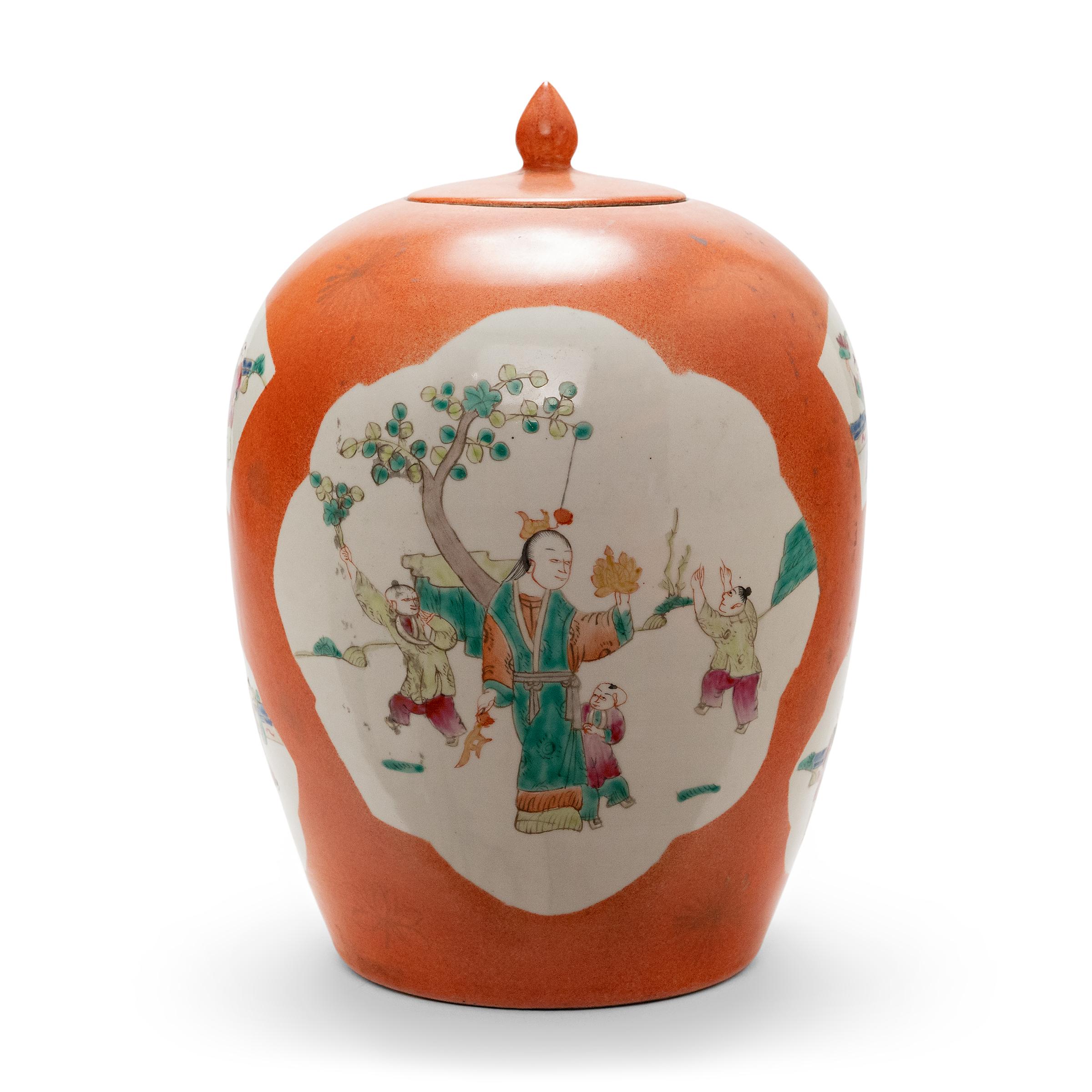 Qing Tall Persimmon Orange Chinese Ginger Jar, c. 1900