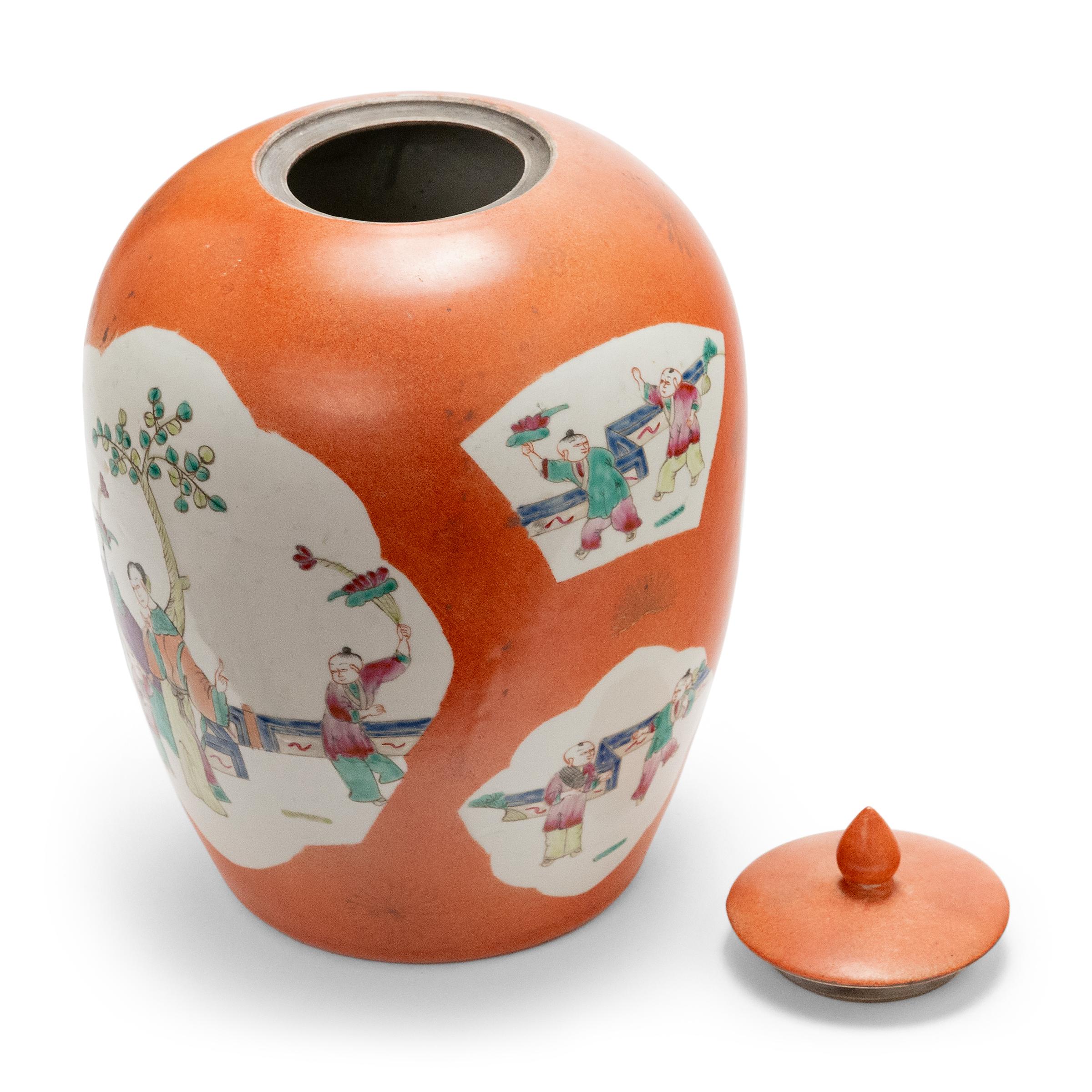 20th Century Tall Persimmon Orange Chinese Ginger Jar, c. 1900