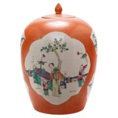 Antique Tall Persimmon Orange Chinese Ginger Jar, c. 1900