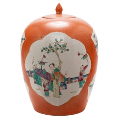 Tall Persimmon Orange Chinese Ginger Jar, c. 1900