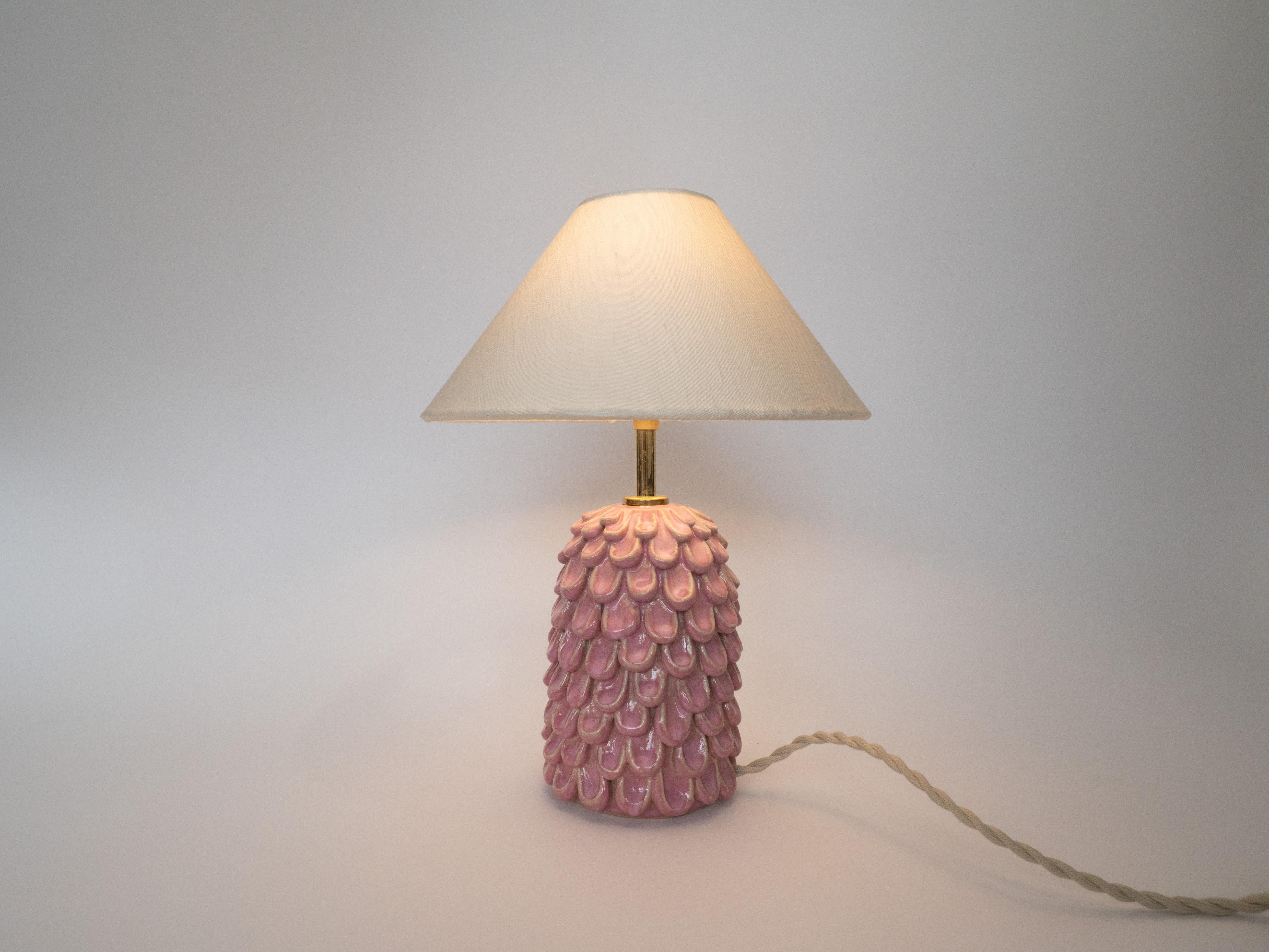 Hand-Crafted Tall Petal Pink Table Lamp For Sale