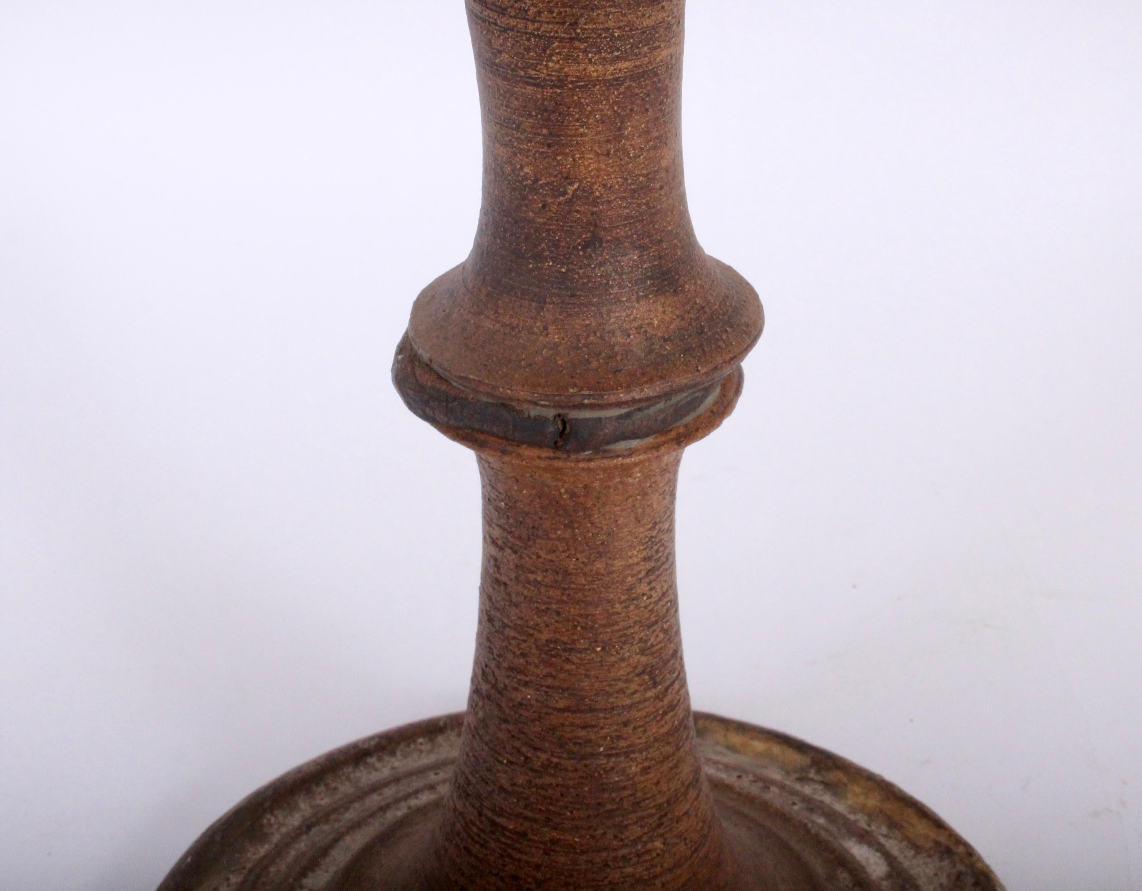 Clay Tall Peter Voulkos Style Art Pottery Pedestal Vase Planter, circa 1970 For Sale