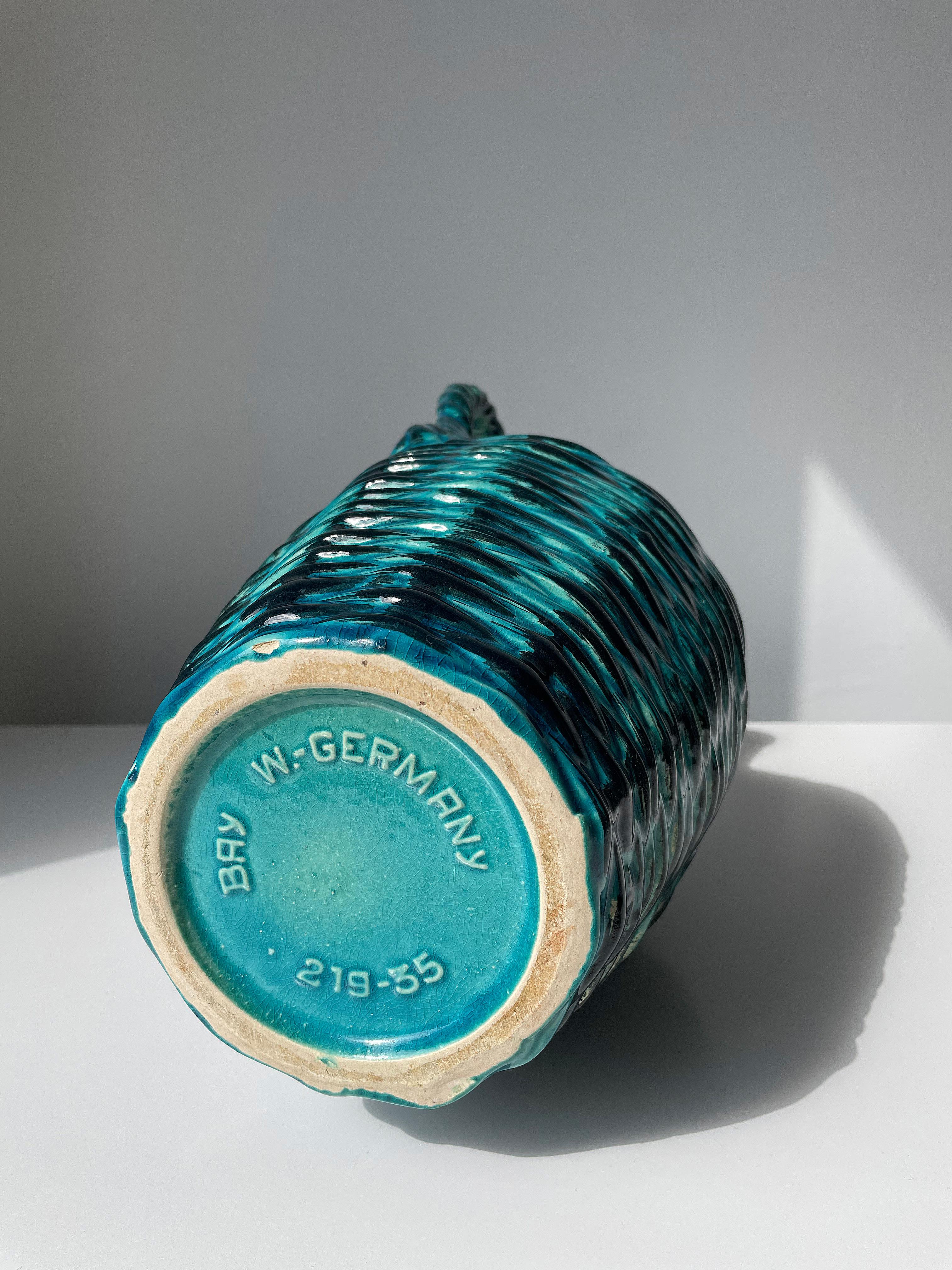 Vaso alto anni '70 in petrolio, nero e intrecciato di Bay Keramik in vendita 1