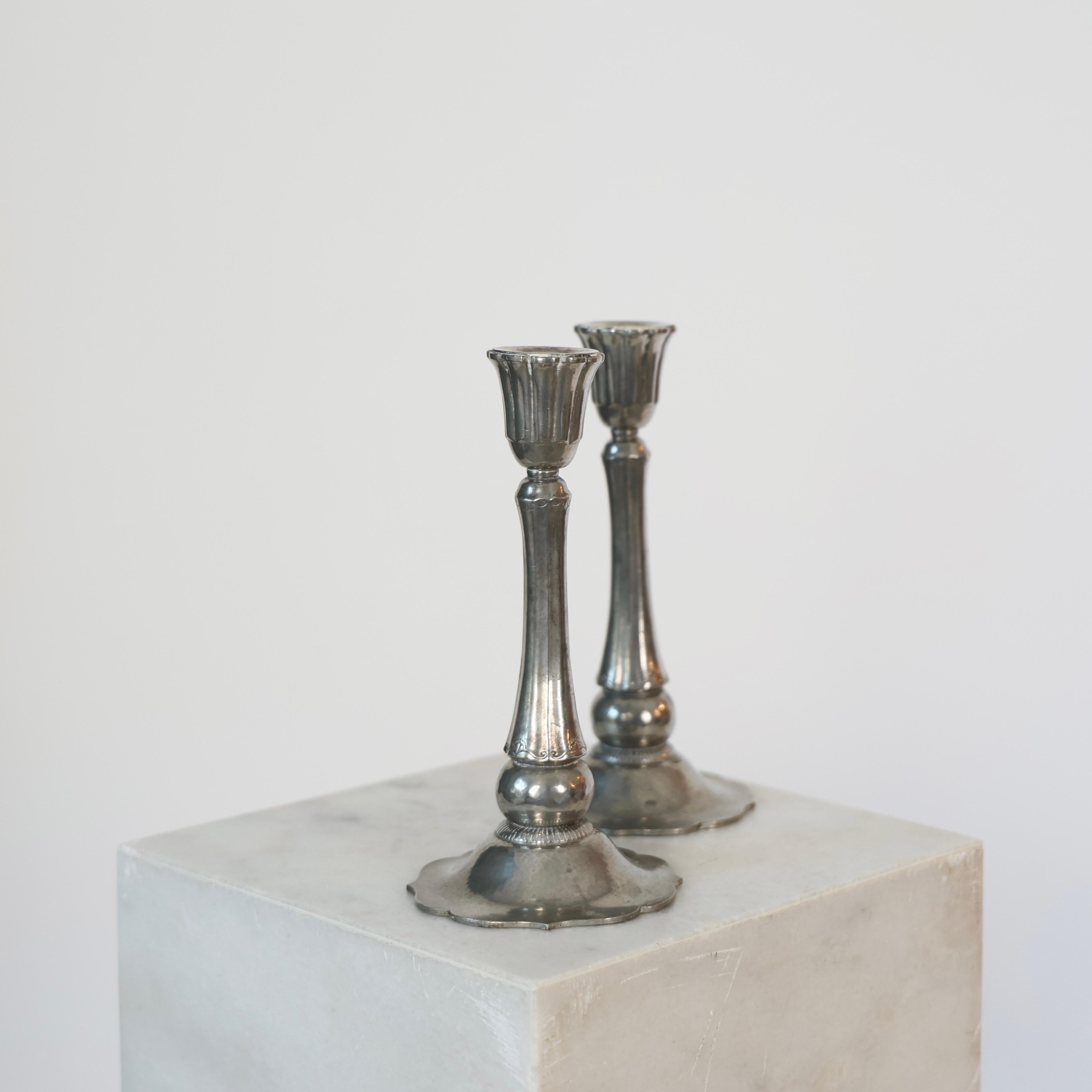 Tall Pewter Candlestick Holders by Just Andersen, 1920s, Denmark For Sale 3