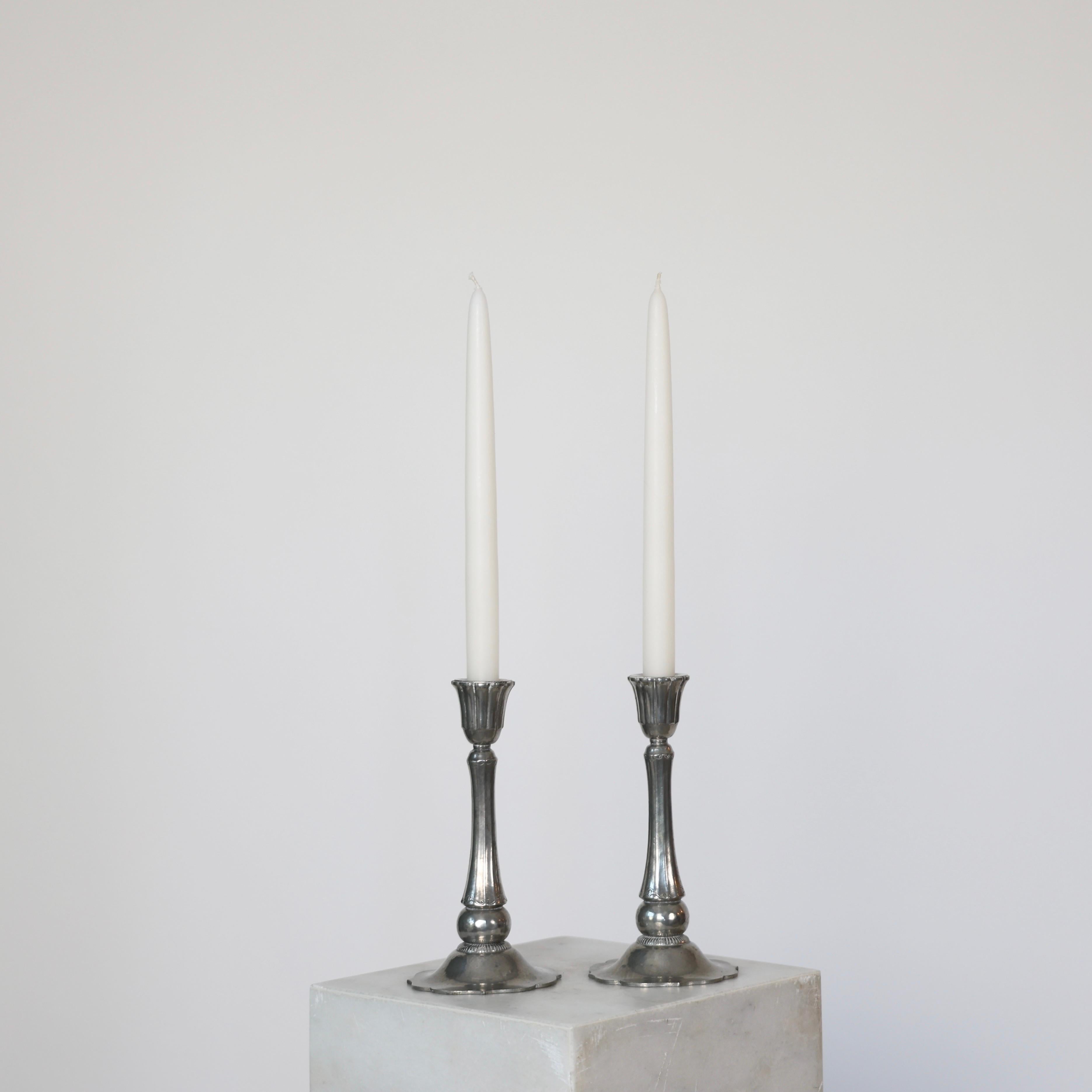 Art Nouveau Tall Pewter Candlestick Holders by Just Andersen, 1920s, Denmark For Sale