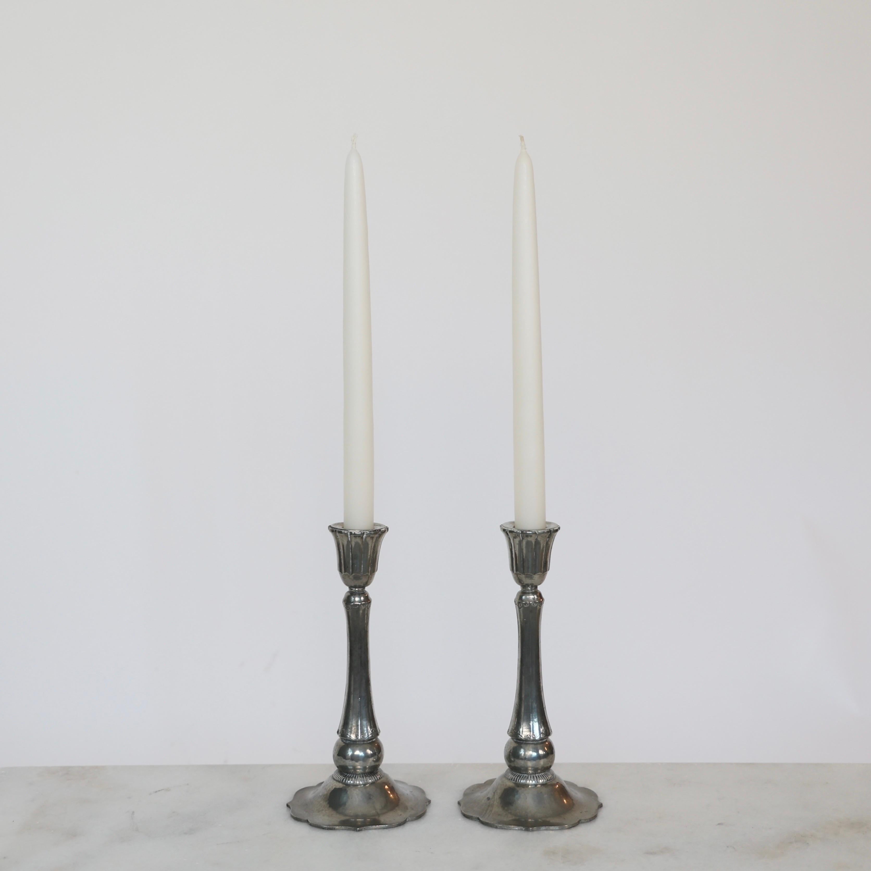 Hammered Tall Pewter Candlestick Holders by Just Andersen, 1920s, Denmark For Sale