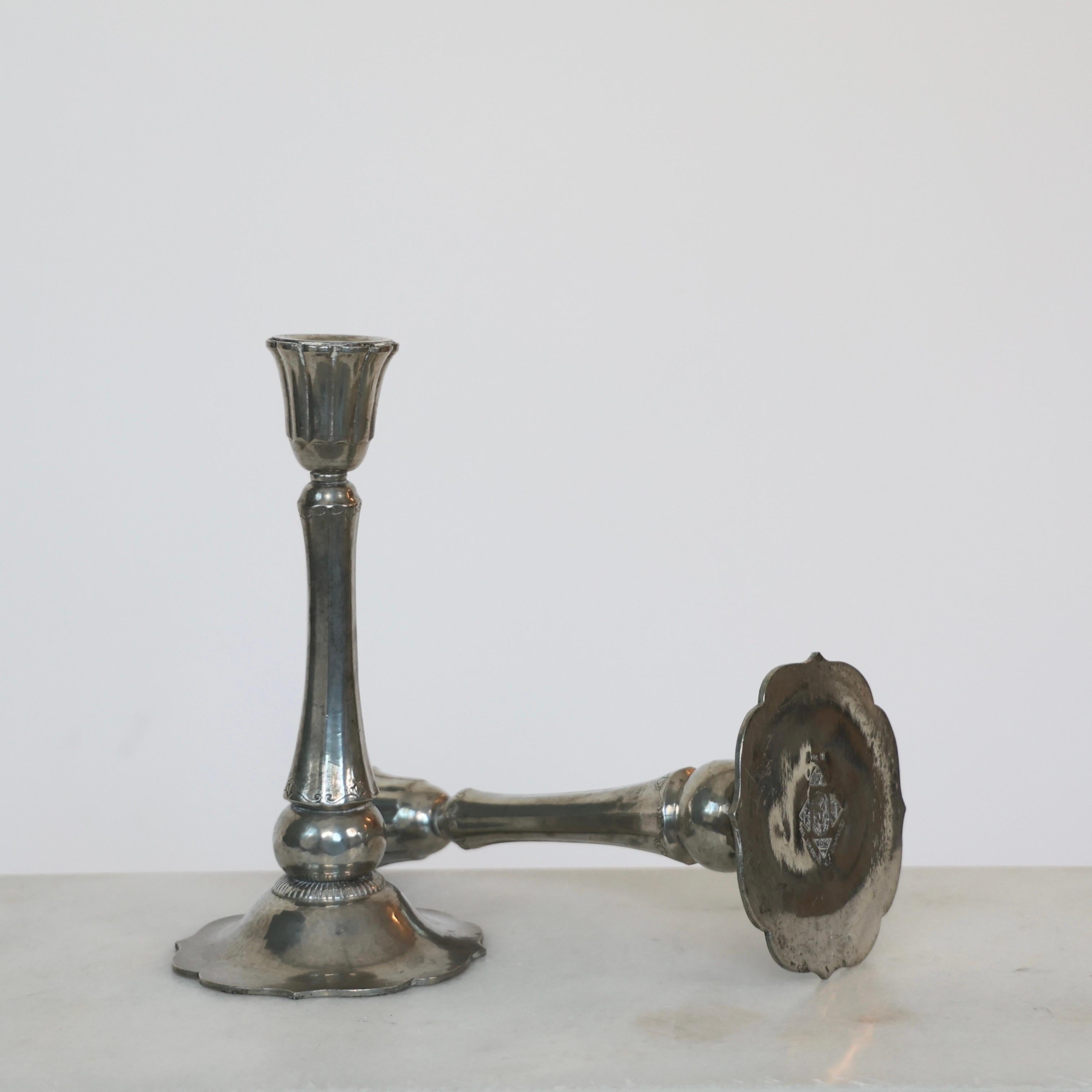 Early 20th Century Tall Pewter Candlestick Holders by Just Andersen, 1920s, Denmark For Sale
