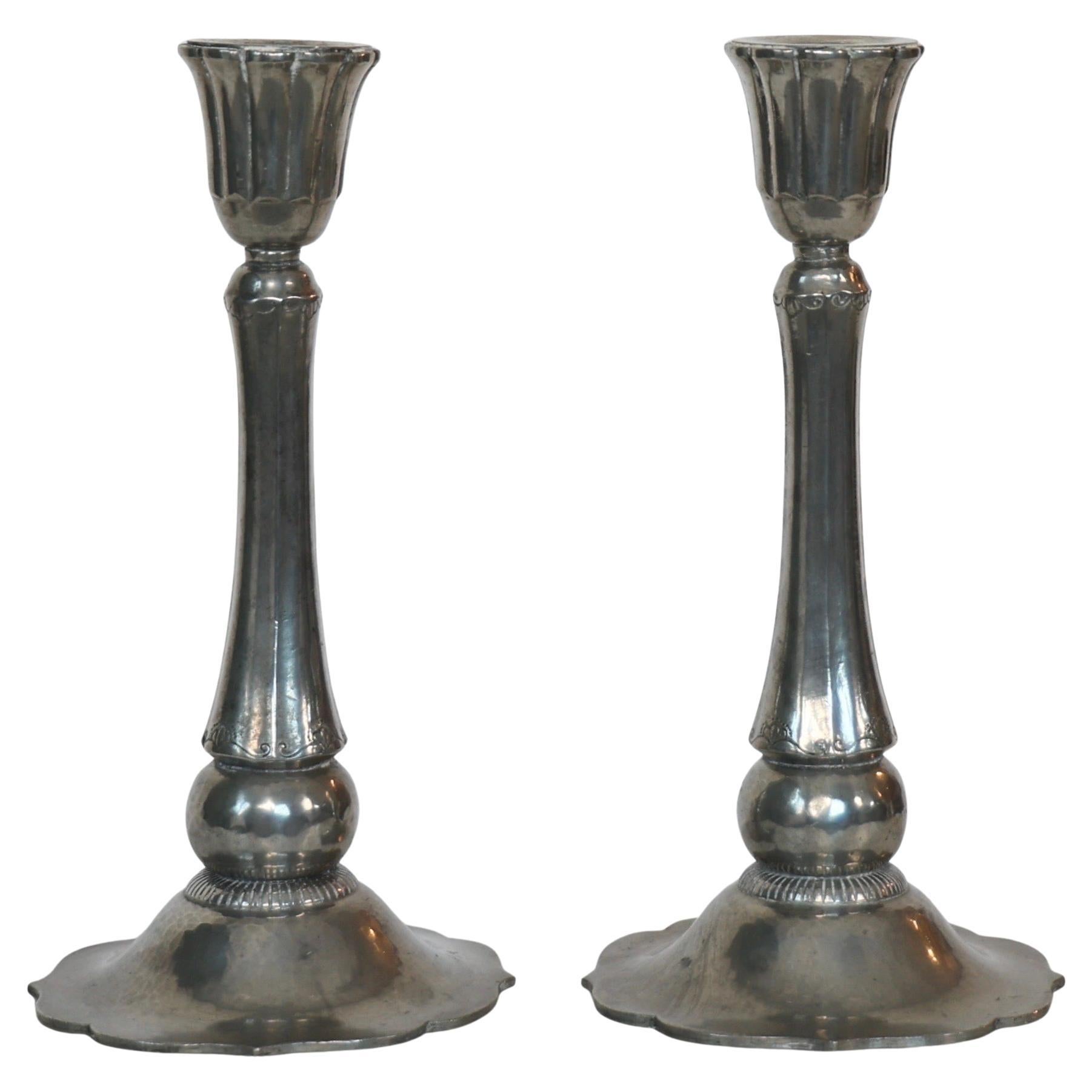 Tall Pewter Candlestick Holders by Just Andersen, 1920s, Denmark For Sale