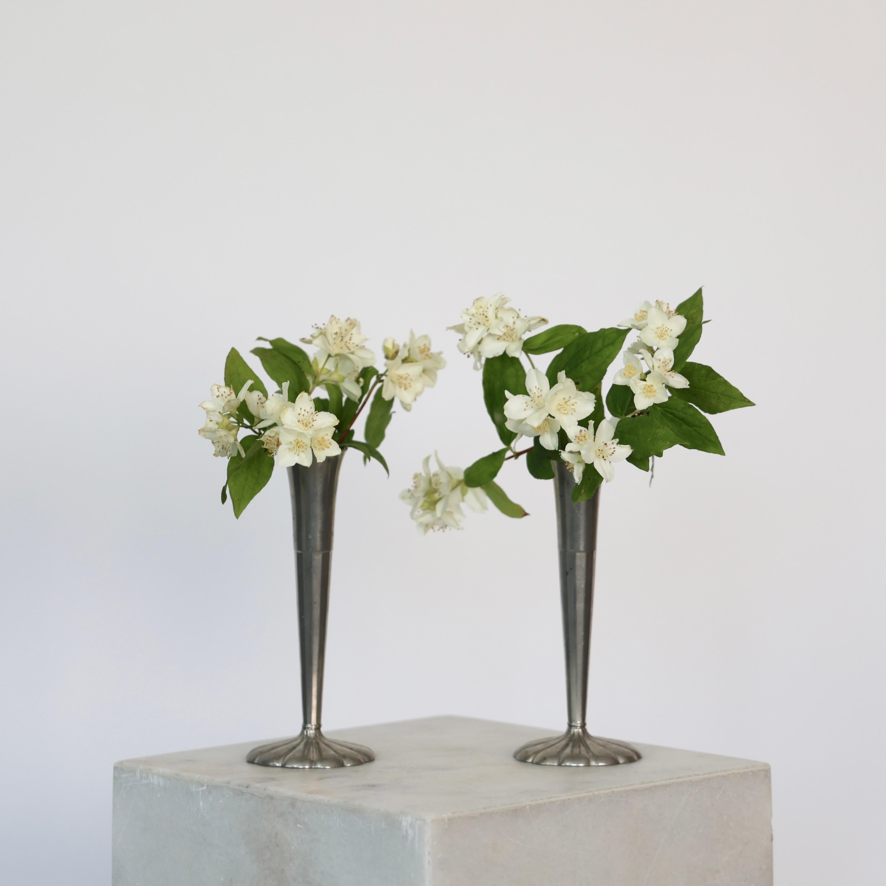 Art Deco Tall Pewter Vases by Just Andersen, 1920s, Denmark For Sale