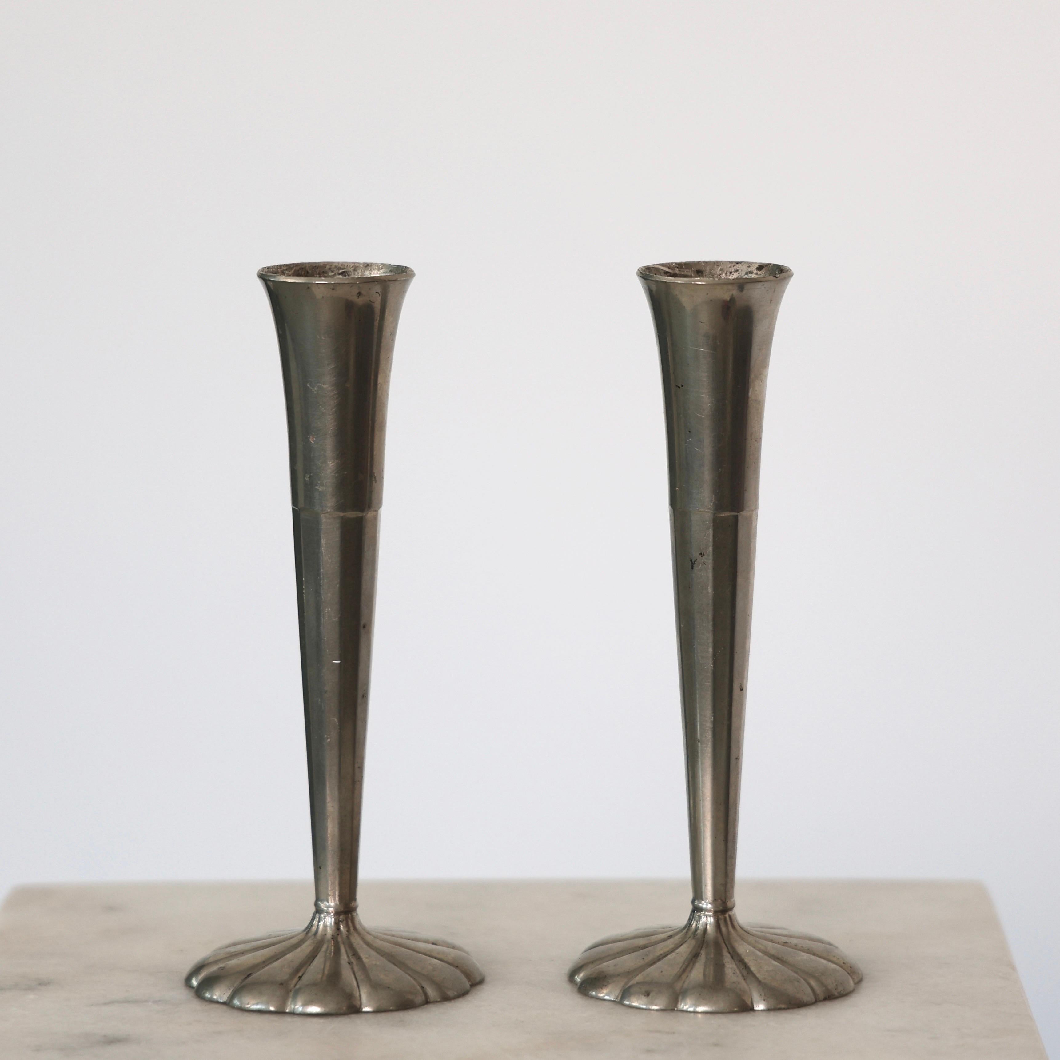 Tall Pewter Vases by Just Andersen, 1920s, Denmark For Sale 1
