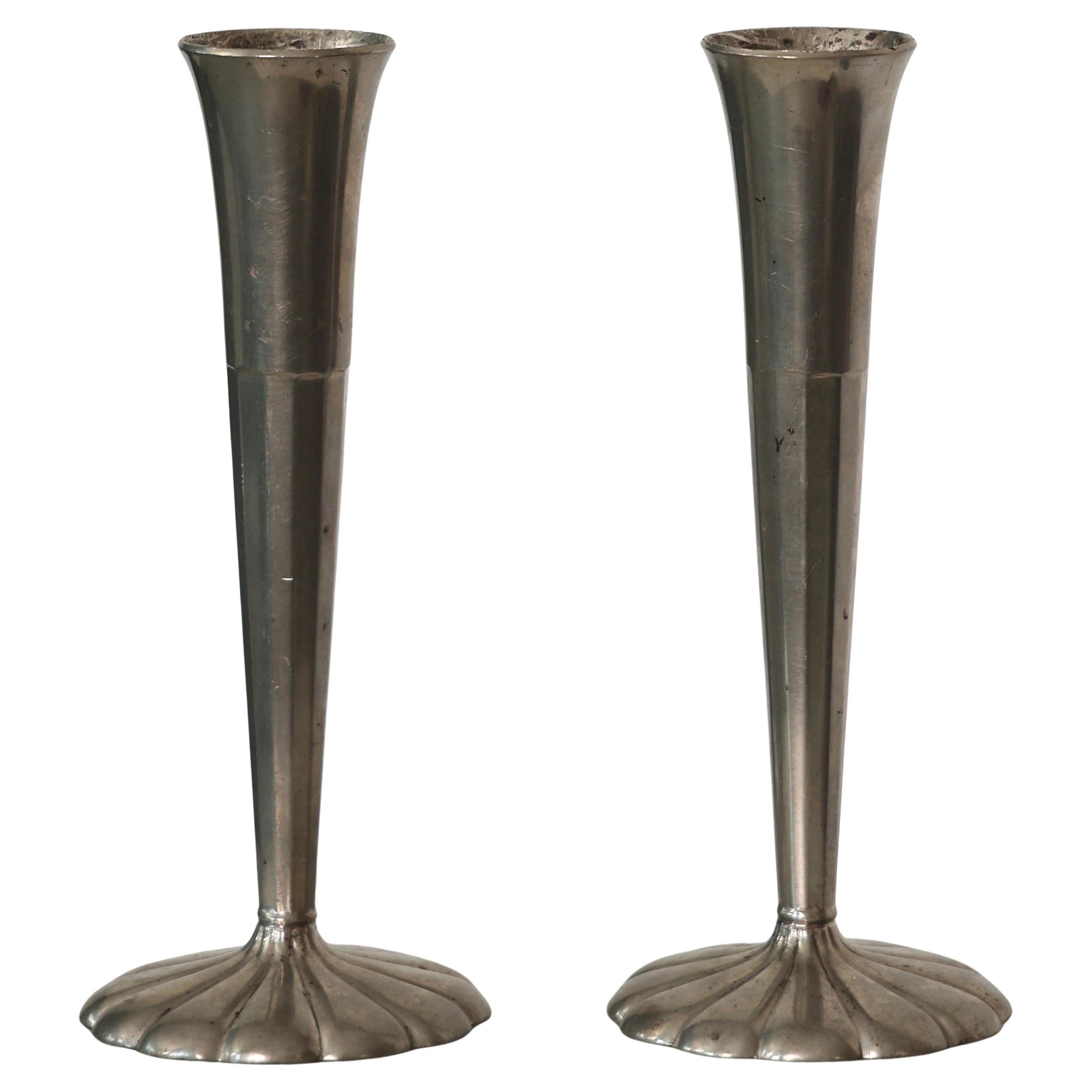 Tall Pewter Vases by Just Andersen, 1920s, Denmark For Sale