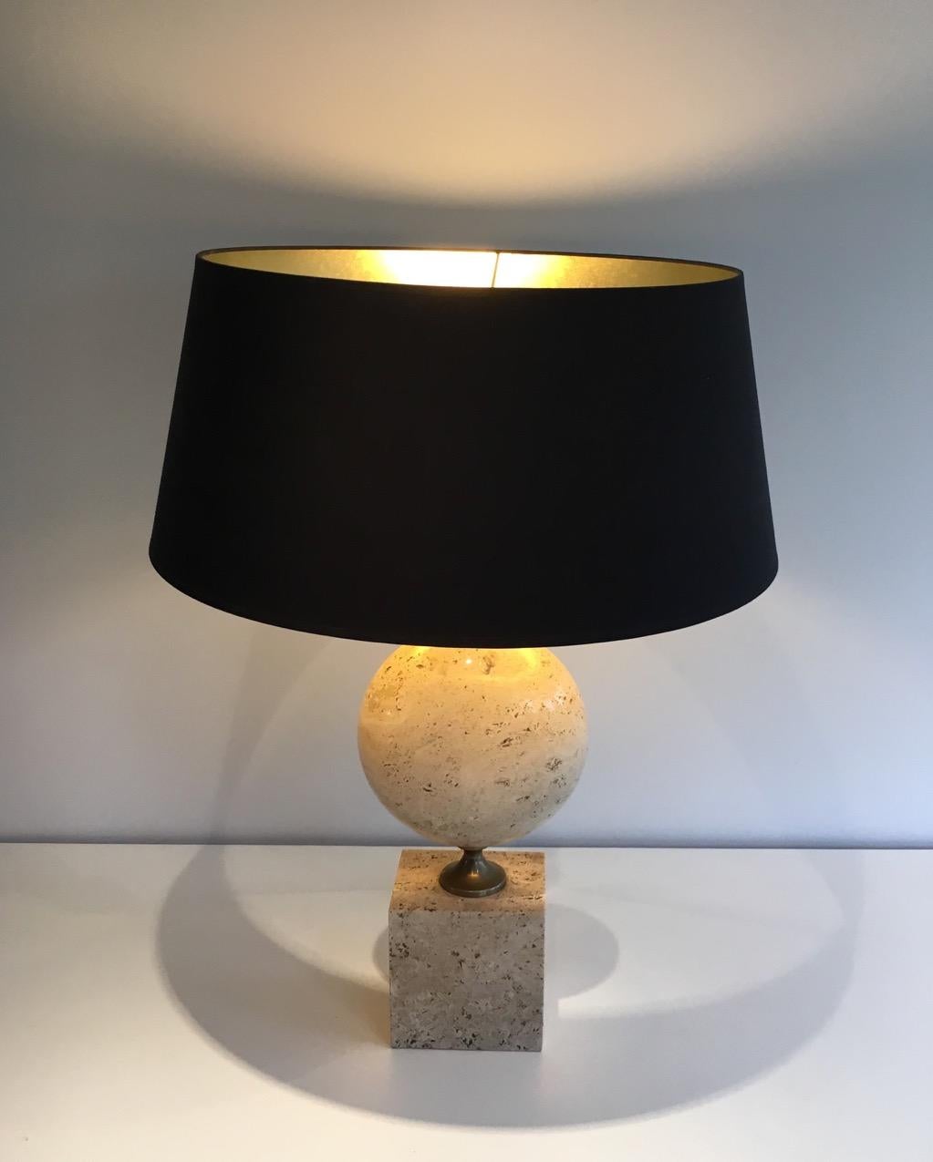 French Tall Philippe Barbier Travertine Lamp, circa 1960 For Sale