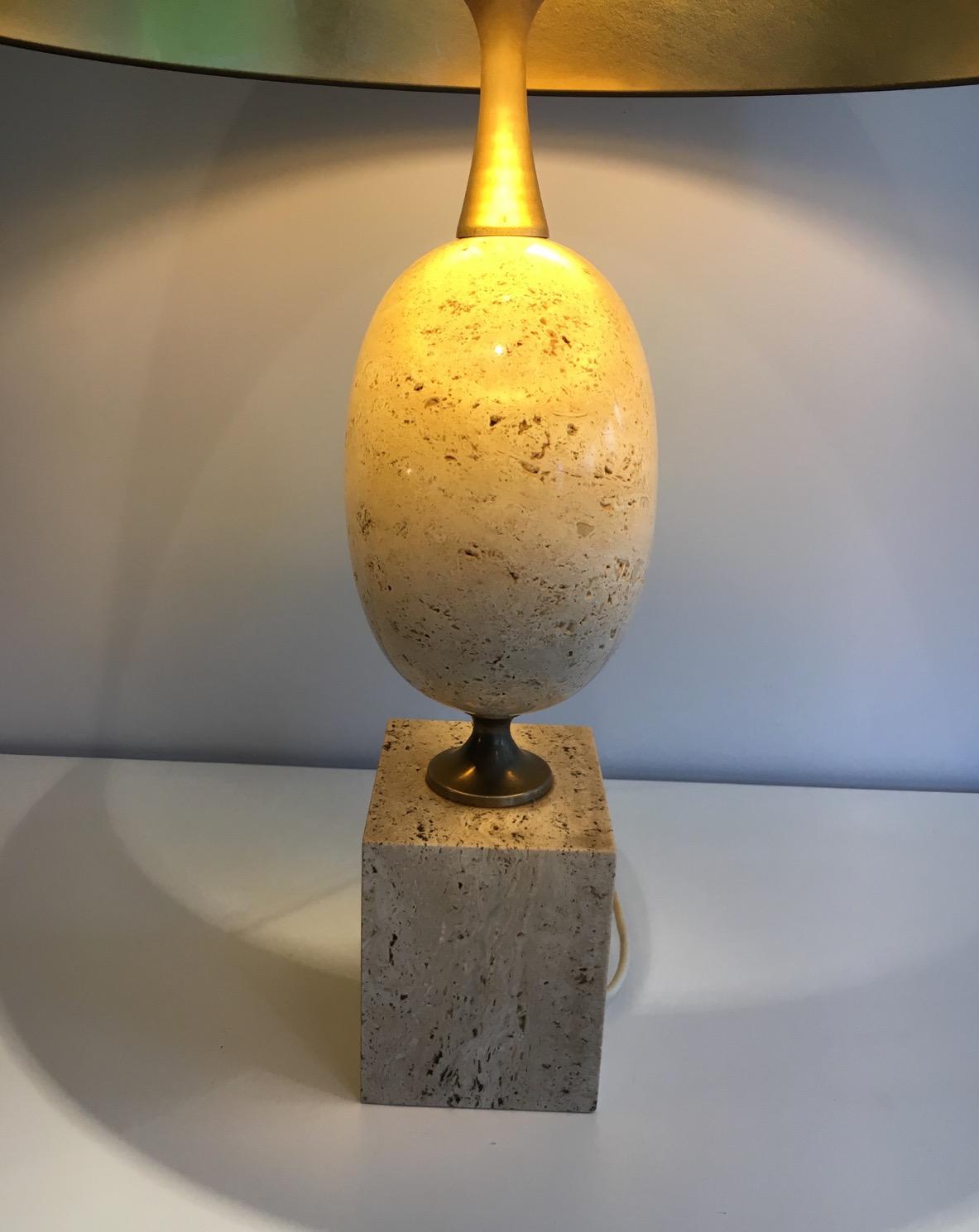 Grande lampe en travertin de Philippe Barbier, vers 1960 Bon état - En vente à Marcq-en-Barœul, Hauts-de-France