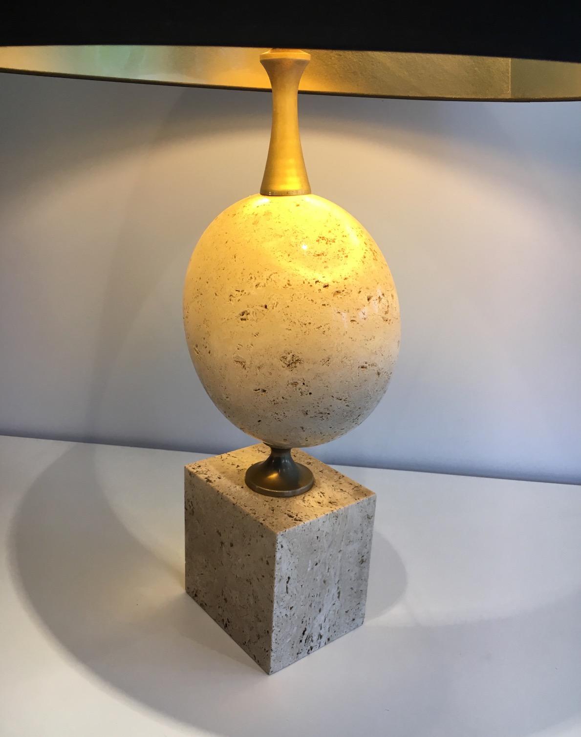 Tall Philippe Barbier Travertine Lamp, circa 1960 For Sale 1