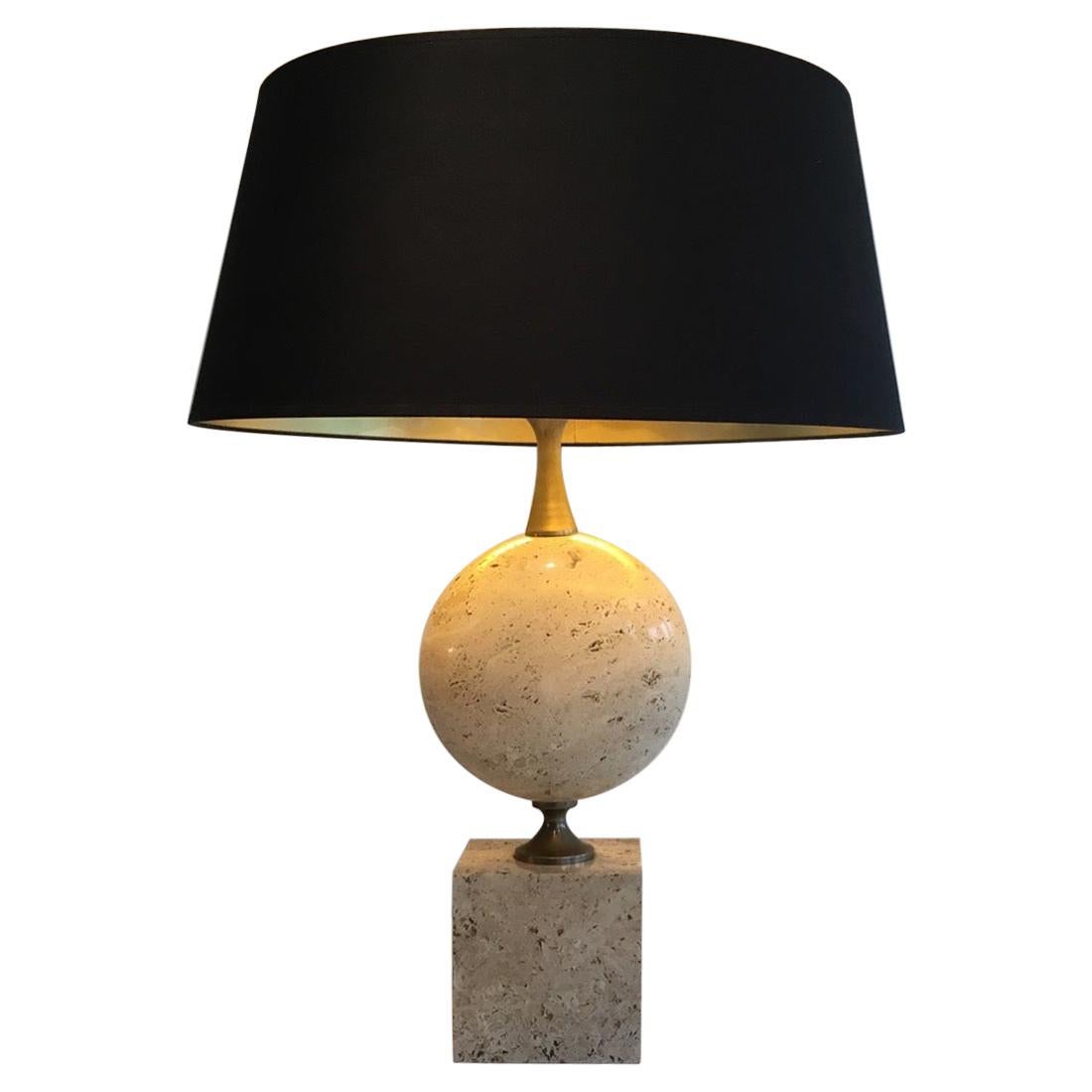 Große Philippe Barbier Travertinlampe, um 1960