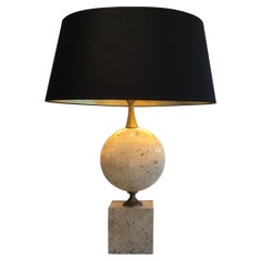 Große Philippe Barbier Travertinlampe, um 1960