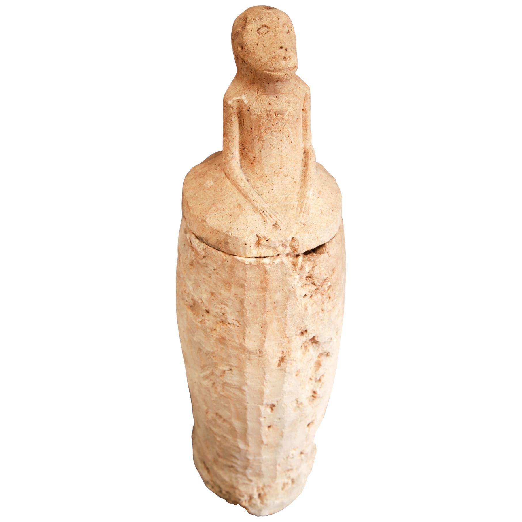 Tall Philippine Lidded Limestone Secondary Burial Jar, 11th-15th Century