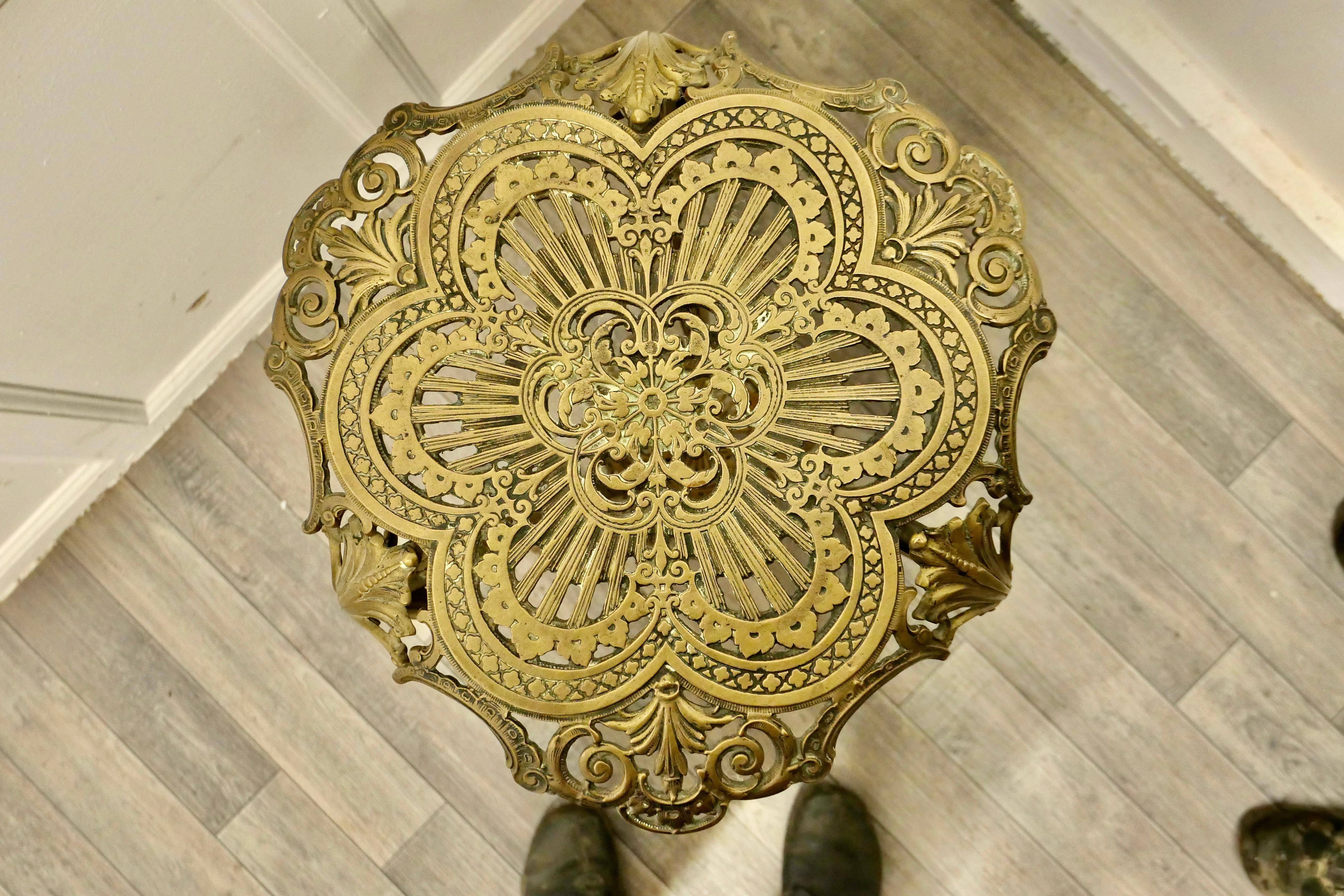 19th Century Tall Pierced Brass Plant Stand Table   