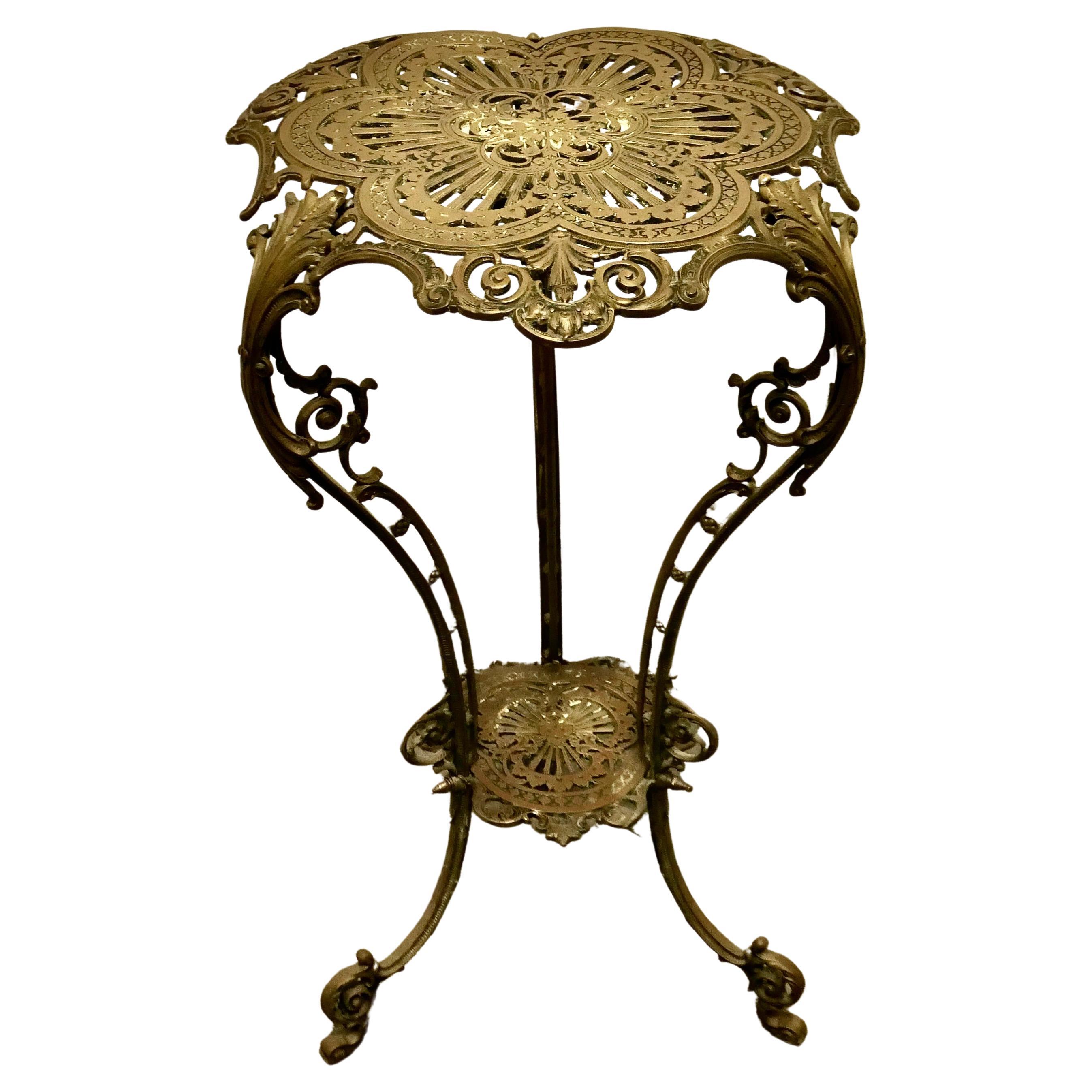 Tall Pierced Brass Plant Stand Table   
