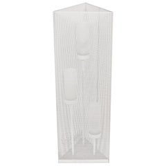 Tall Pierced White Enamel Triangular Lamp with White Glass Shades, 1960s