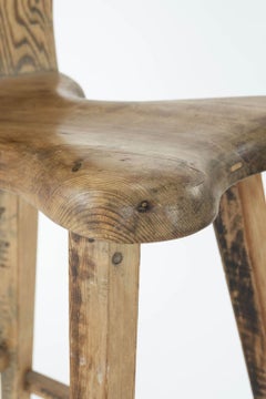 Tall Pine and Bent Plywood Swedish Stool with Foot Rest