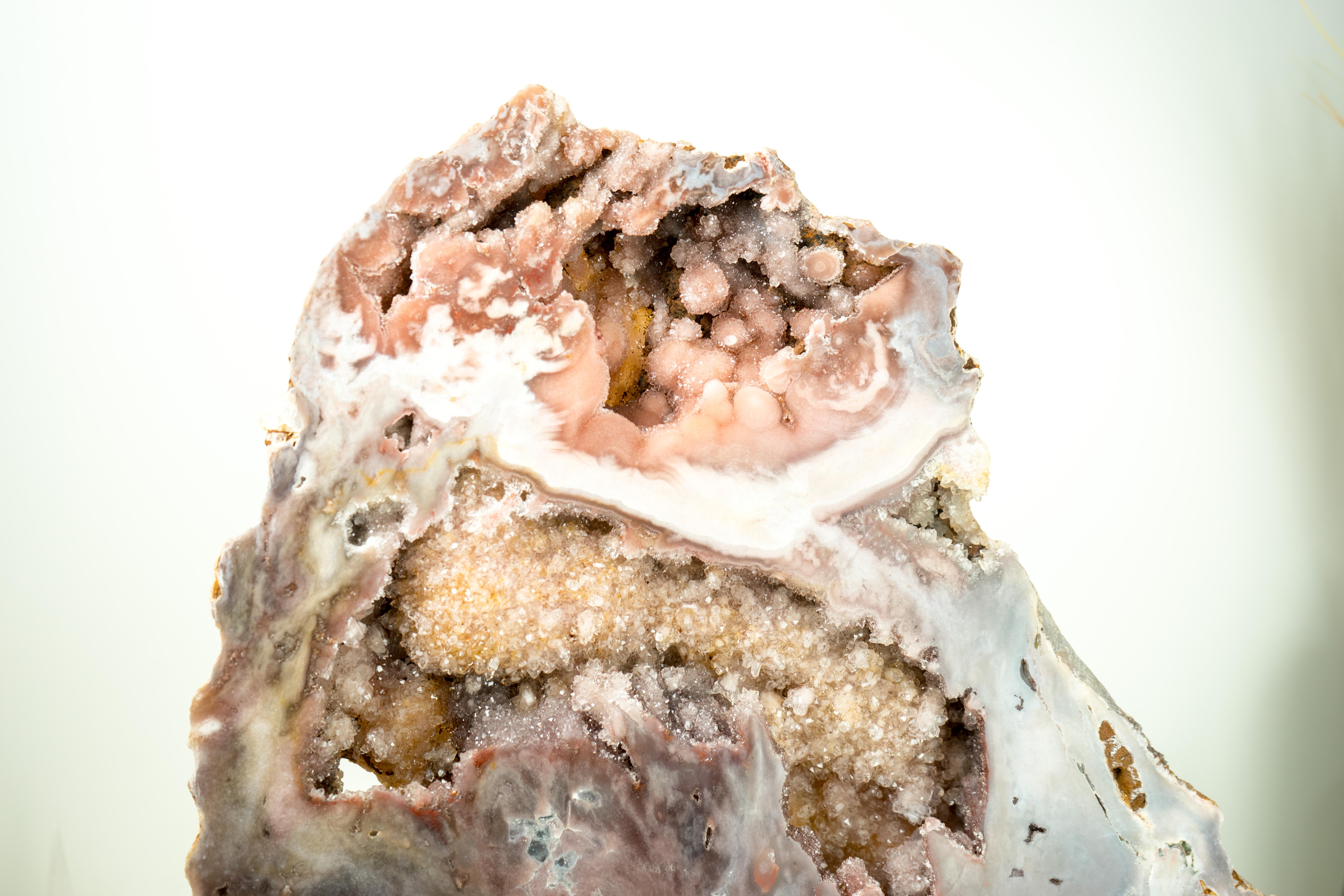 Rare Pink Amethyst Geode with Pink, Red, and Purple Sugar-Druzy Stalacites For Sale 5