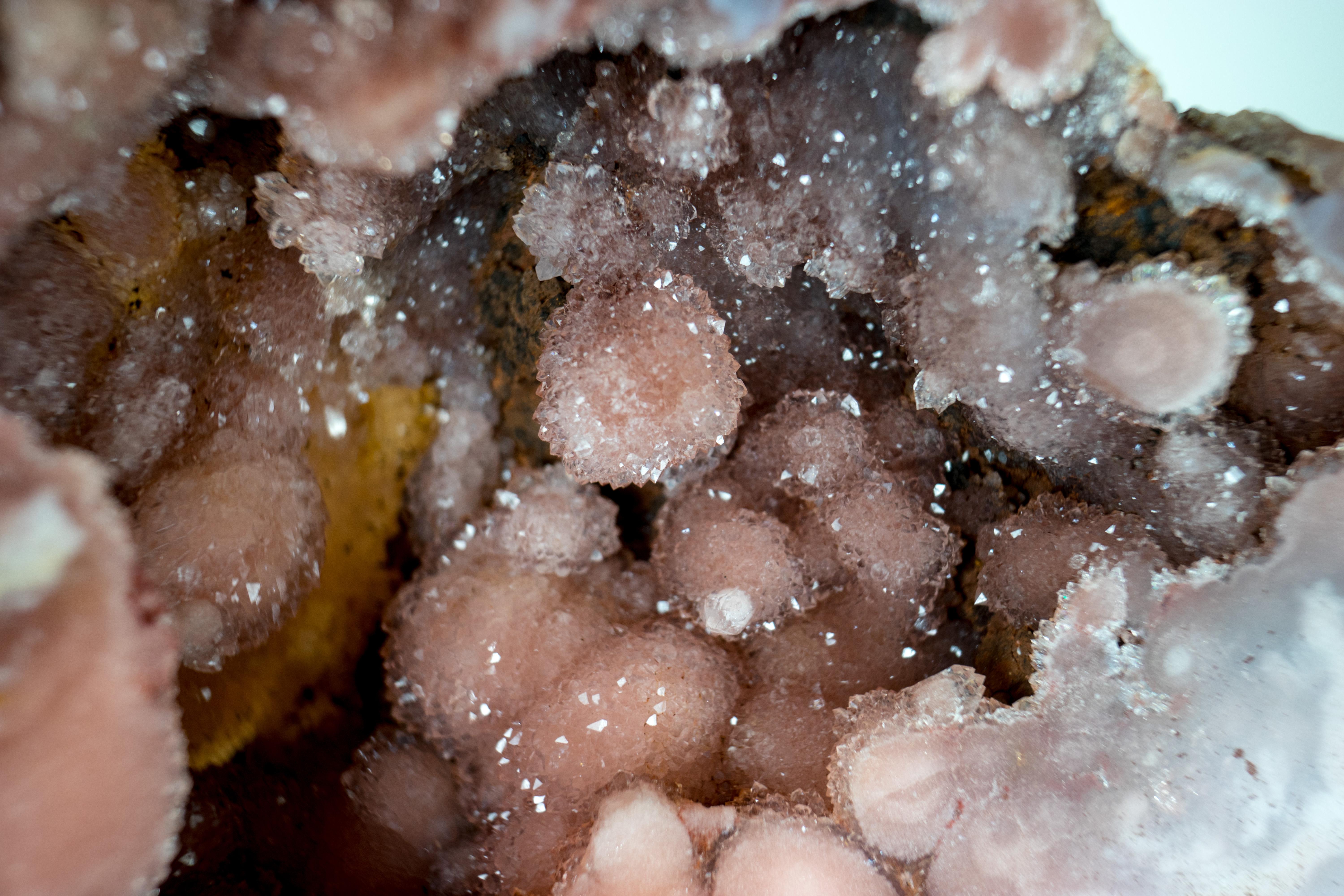 Seltener rosa Amethyst-Geode mit rosa, roten und lila Zucker-Druzy- Stalacites in Rosa im Angebot 12