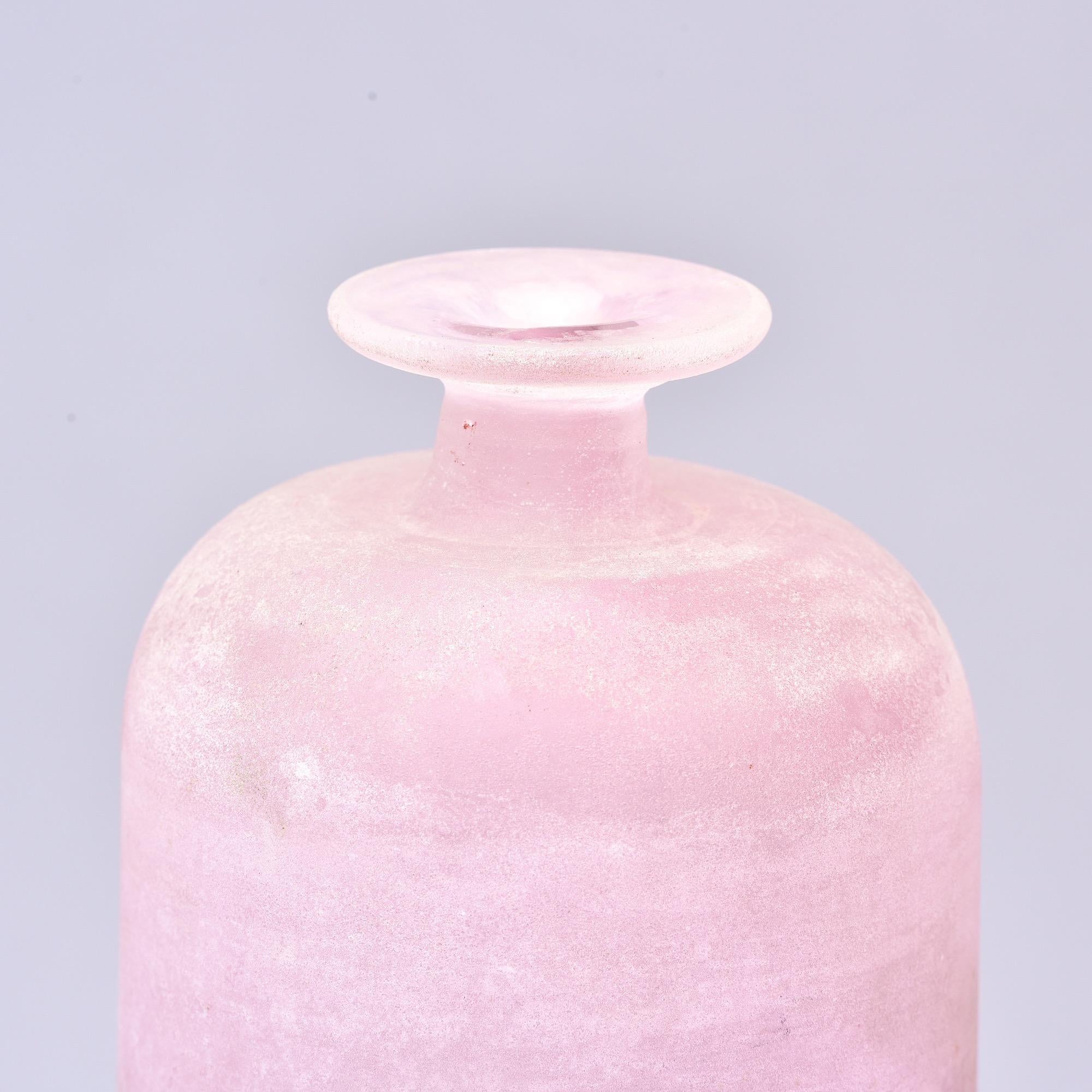 Tall Pink Signed Cenedese Scavo Style Murano Glass Vase 1