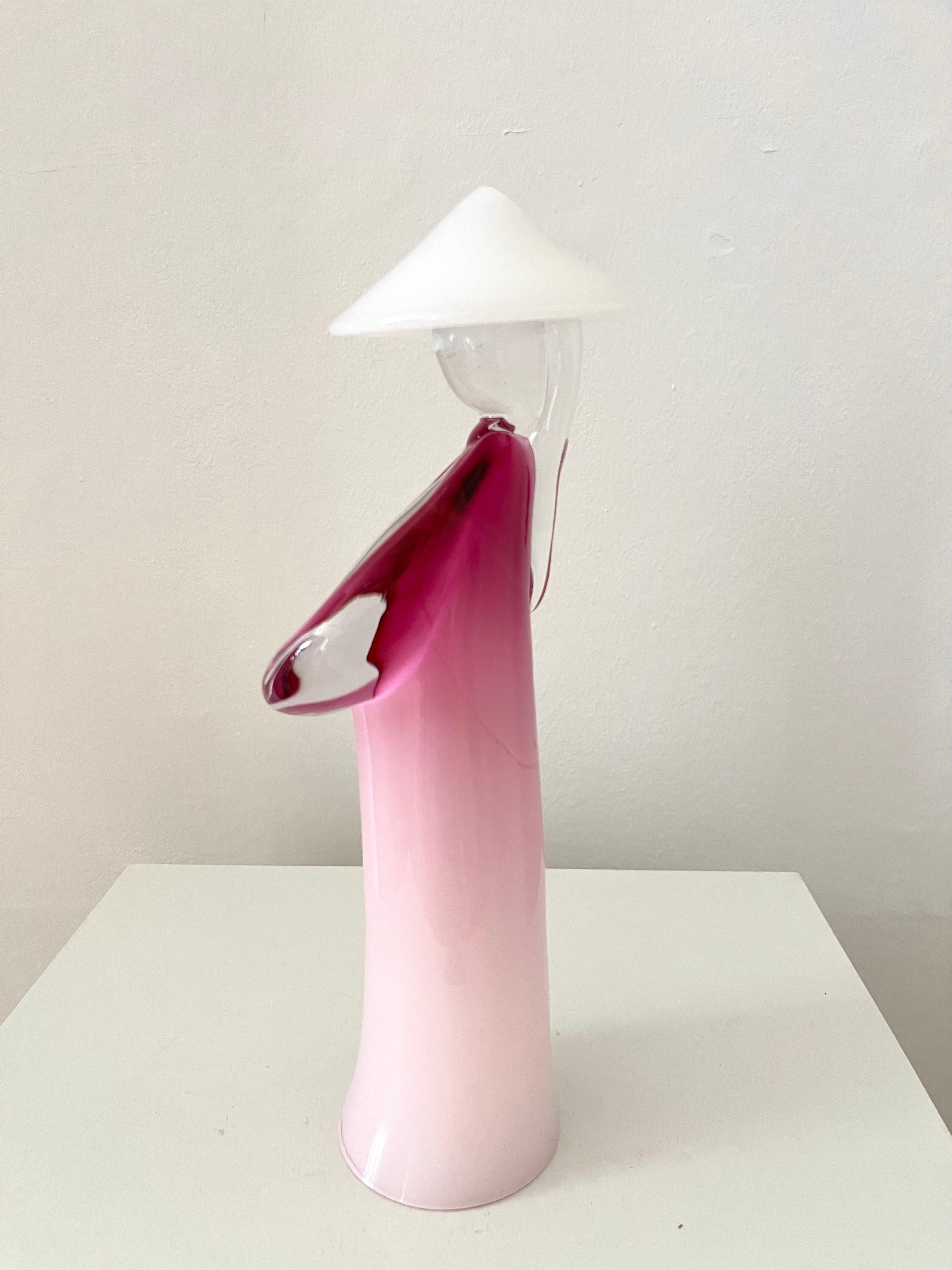 Hand-Crafted Tall Pino Signoretto Murano Glass Sculpture: Chinese Woman, 1970s For Sale