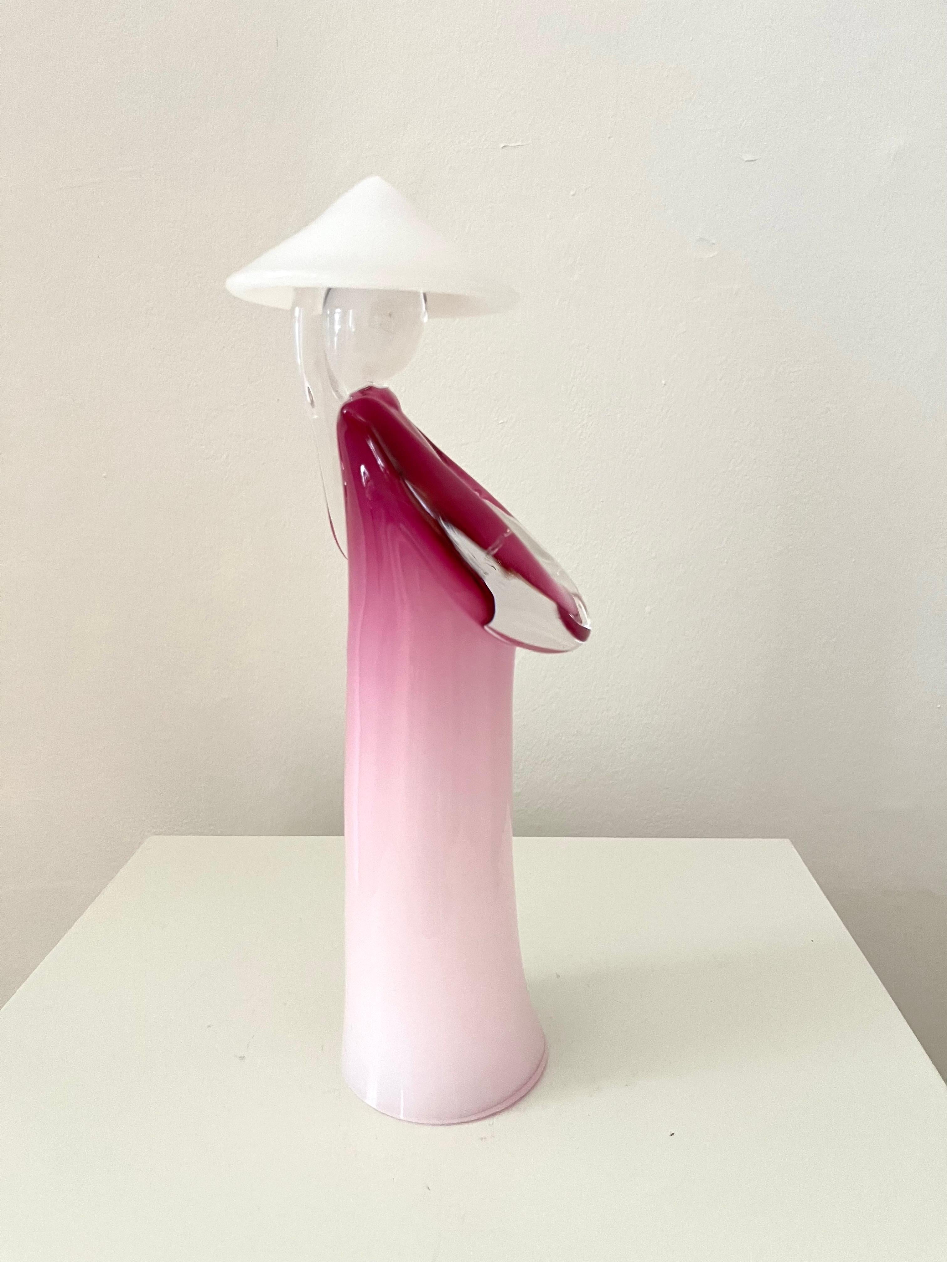 Late 20th Century Tall Pino Signoretto Murano Glass Sculpture: Chinese Woman, 1970s For Sale