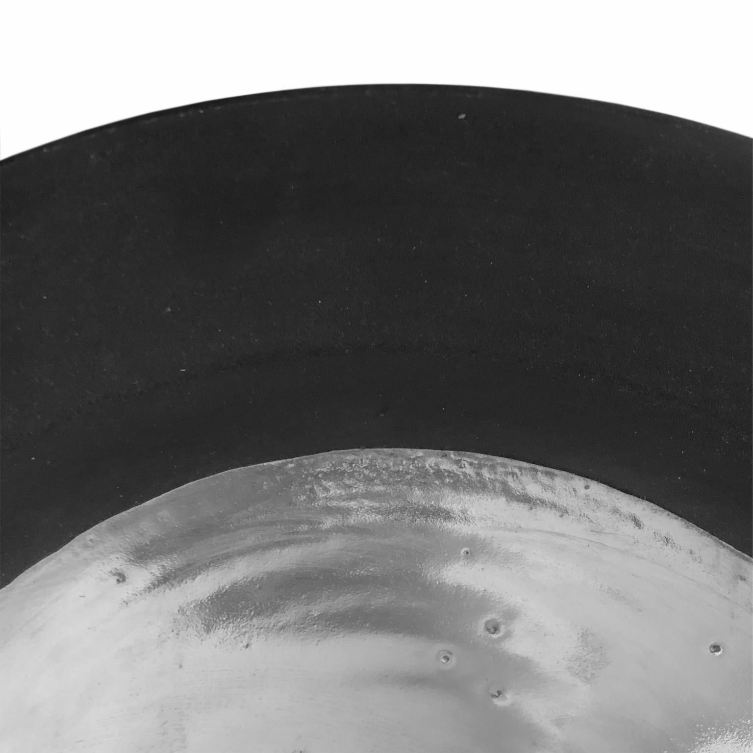 American Tall Platinum Lustre Ceramic Bowl with Wide Black Glaze Rim by Sandi Fellman For Sale