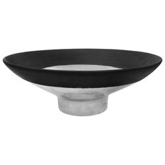 Tall Platinum Lustre Ceramic Bowl with Wide Black Glaze Rim by Sandi Fellman