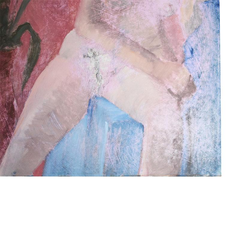 20th Century Tall Portrait Nude and Botanical Motif Painting of a Woman in Pink, Clair Seglem For Sale