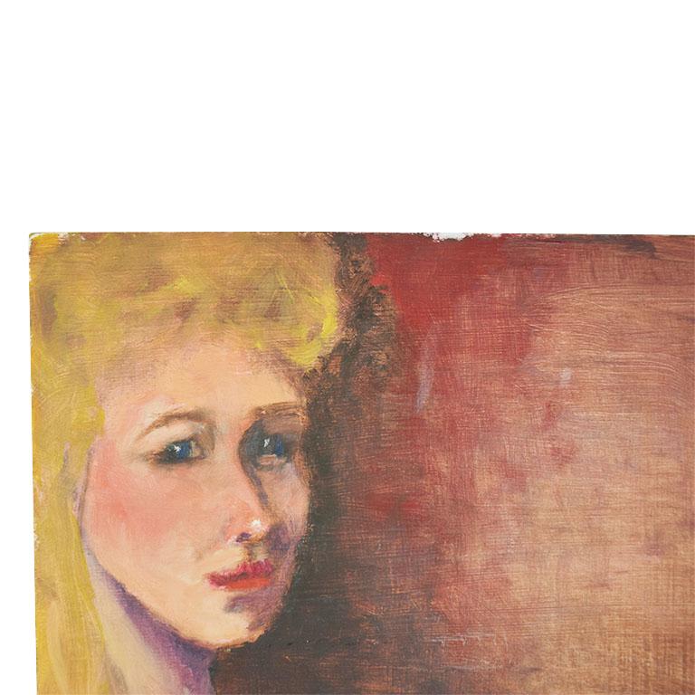 Bohemian Tall Portrait Painting of a Nude Blonde Woman in Orange and Brown 12” x 18” For Sale