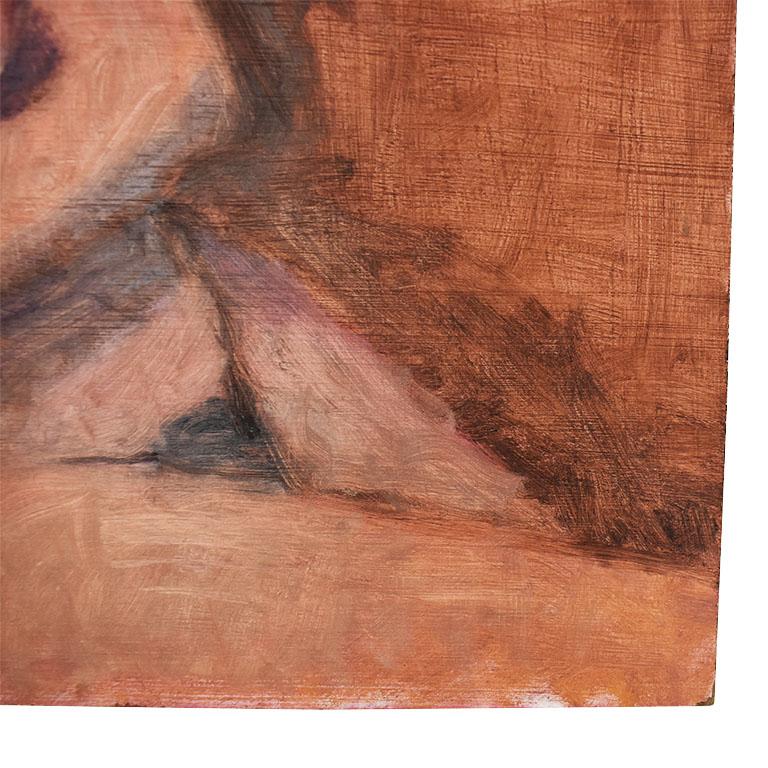 Tall Portrait Painting of a Nude Blonde Woman in Orange and Brown 12” x 18” In Excellent Condition For Sale In Oklahoma City, OK