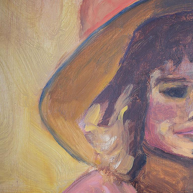 American Tall Portrait Painting of a Woman in a Hat at Sunset, Clair Seglem For Sale