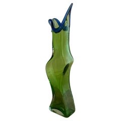 Tall Post-Modern Art Glass Vase by Young & Constantin, Green and Cobalt Organic