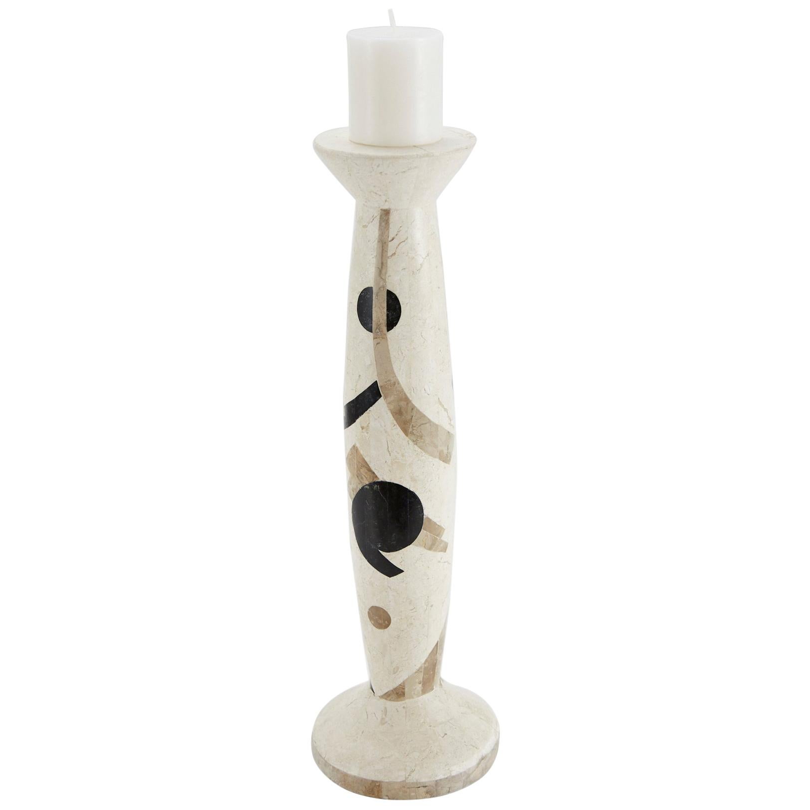 Tall Postmodern Tessellated Stone "Et Cetera" Candlestick, 1990s For Sale