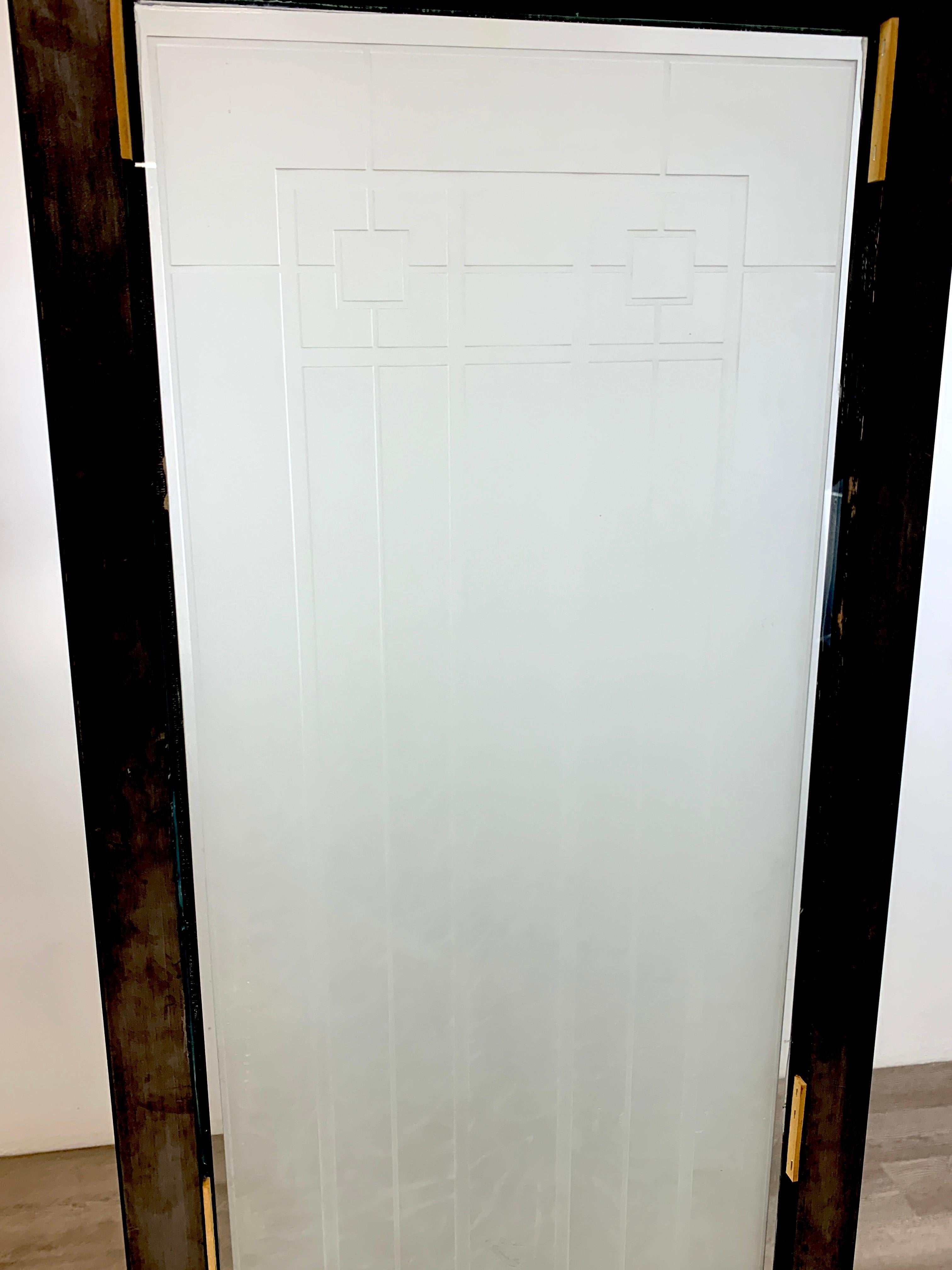 Tall Prairie Style Frosted Glass Window, Frank Lloyd Wright Style, 4 Available For Sale 1