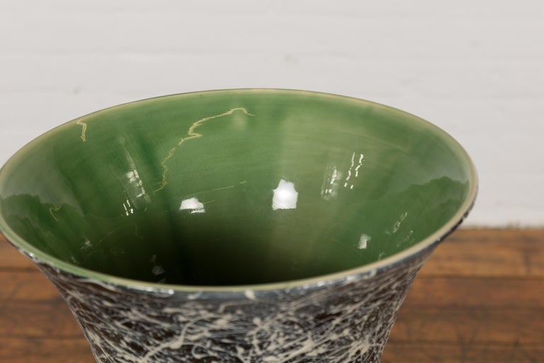 Tall Prem Collection Artisan Made Black and White Vase with Dripping