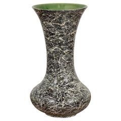 Black and White Splatter Ceramic Trumpet Vase with Green Glazed Interior