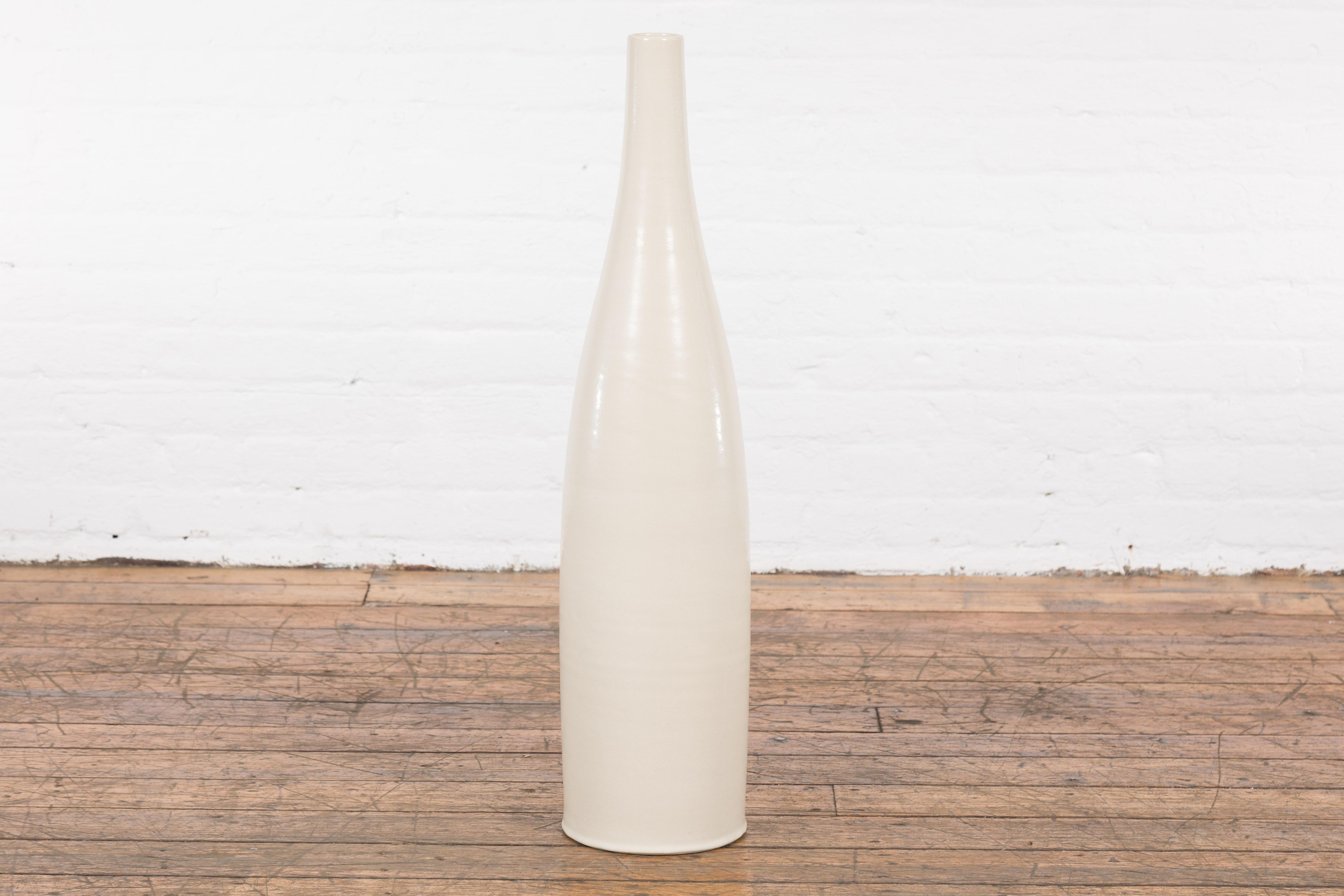 Glazed Tall Prem Collection Handmade Artisan Cream Glaze Vase with Slender Lines For Sale
