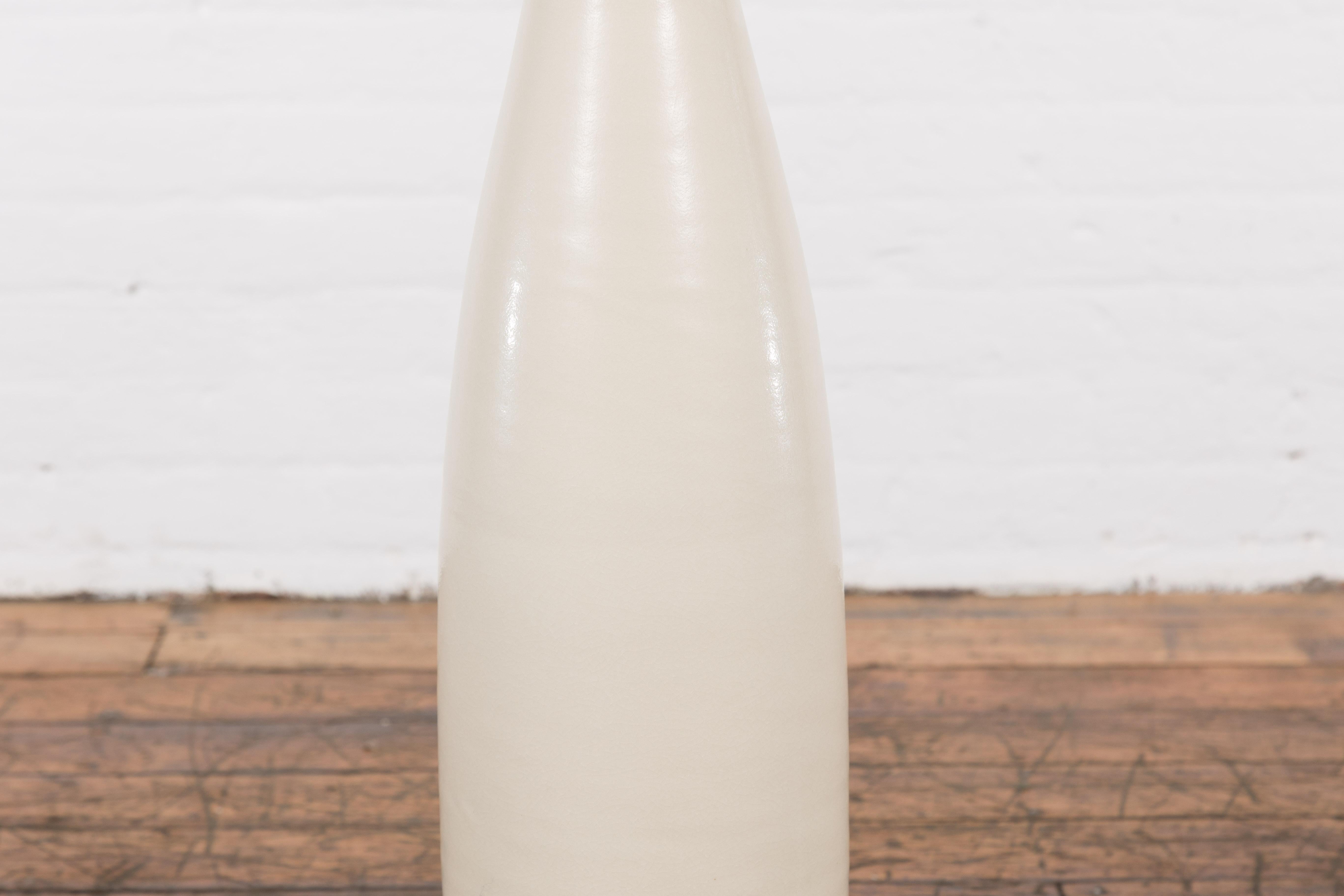 Contemporary Tall Prem Collection Handmade Artisan Cream Glaze Vase with Slender Lines For Sale