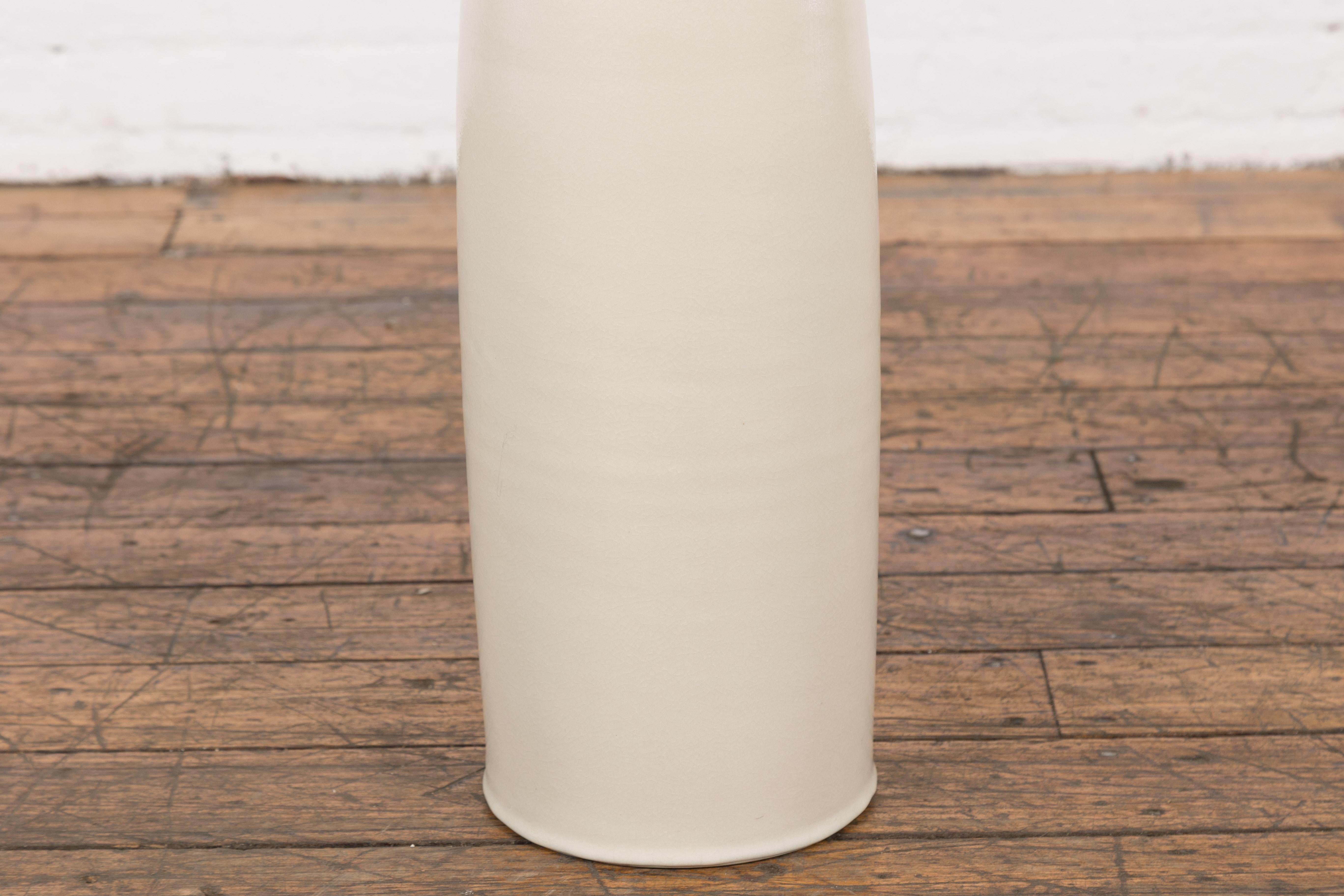 Ceramic Tall Prem Collection Handmade Artisan Cream Glaze Vase with Slender Lines For Sale