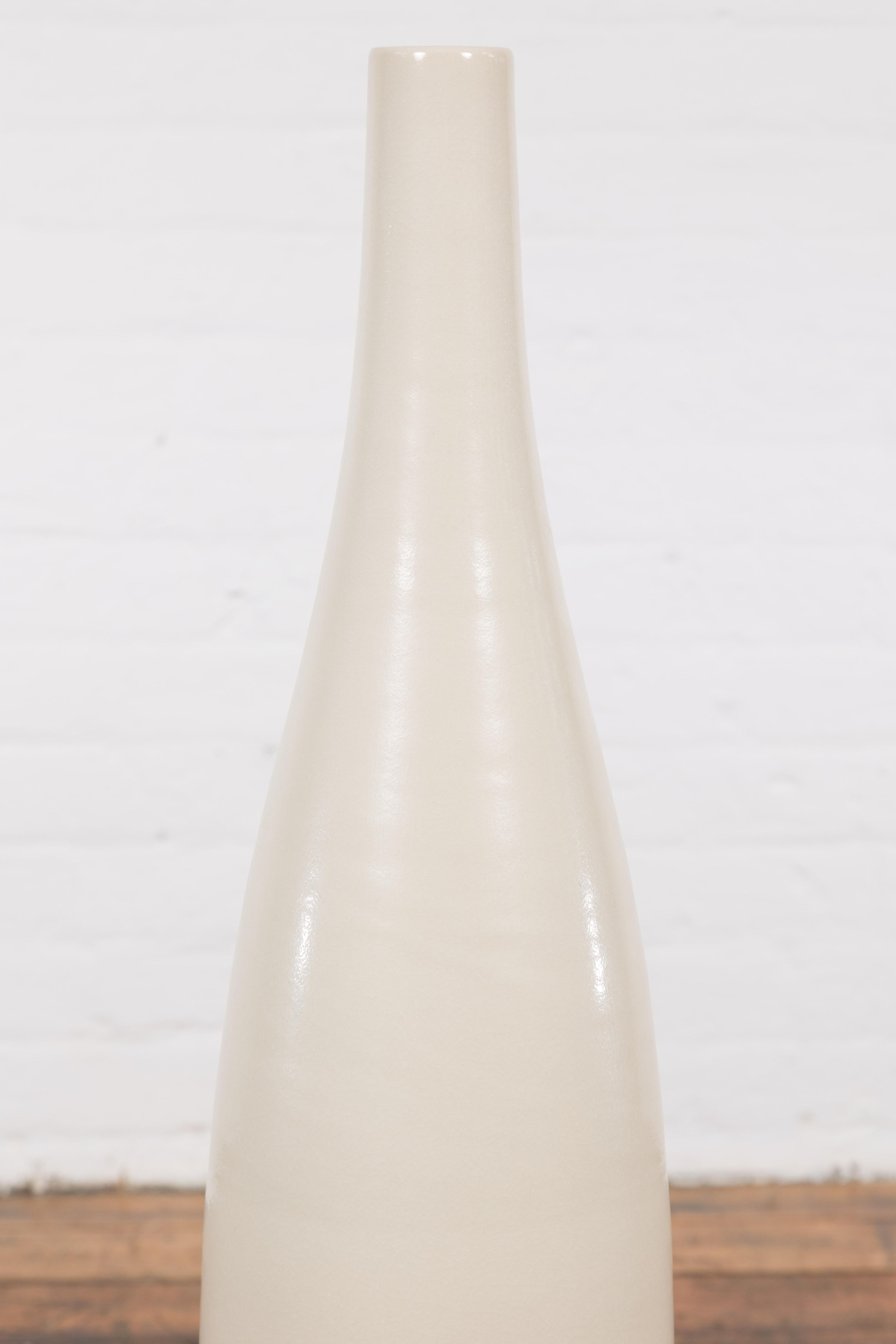 Tall Prem Collection Handmade Artisan Cream Glaze Vase with Slender Lines For Sale 1