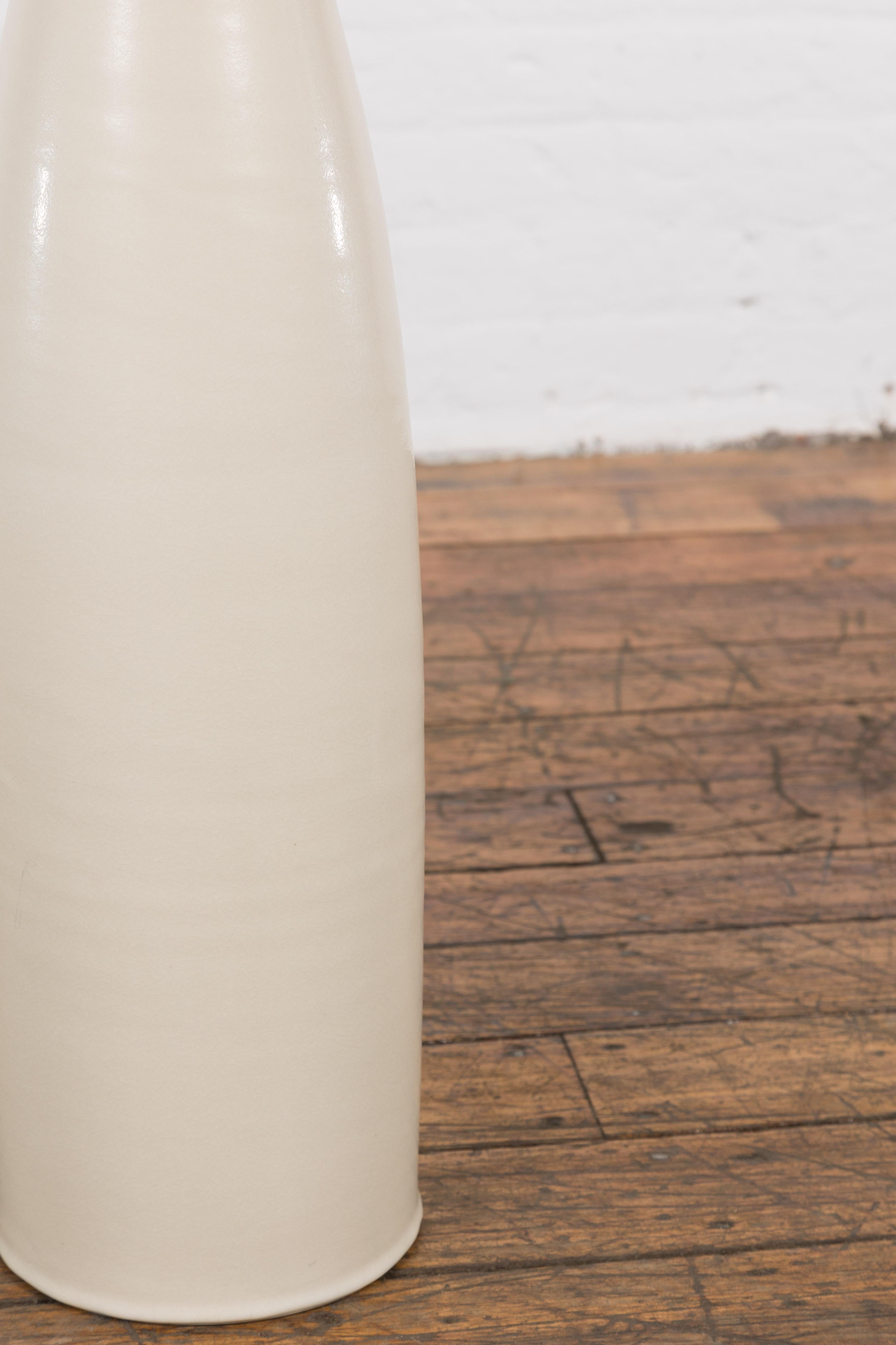 Tall Prem Collection Handmade Artisan Cream Glaze Vase with Slender Lines For Sale 2