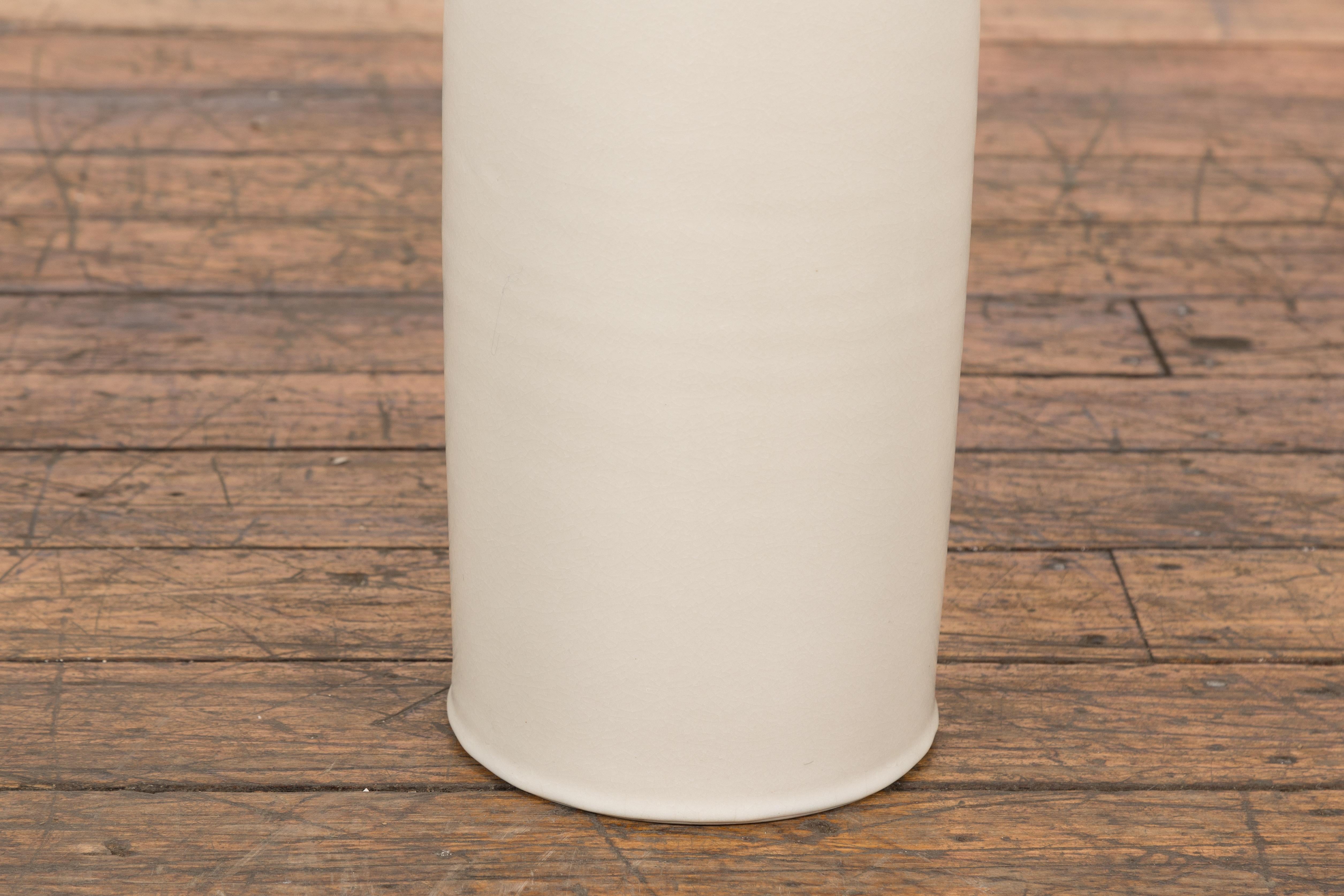 Tall Prem Collection Handmade Artisan Cream Glaze Vase with Slender Lines For Sale 3