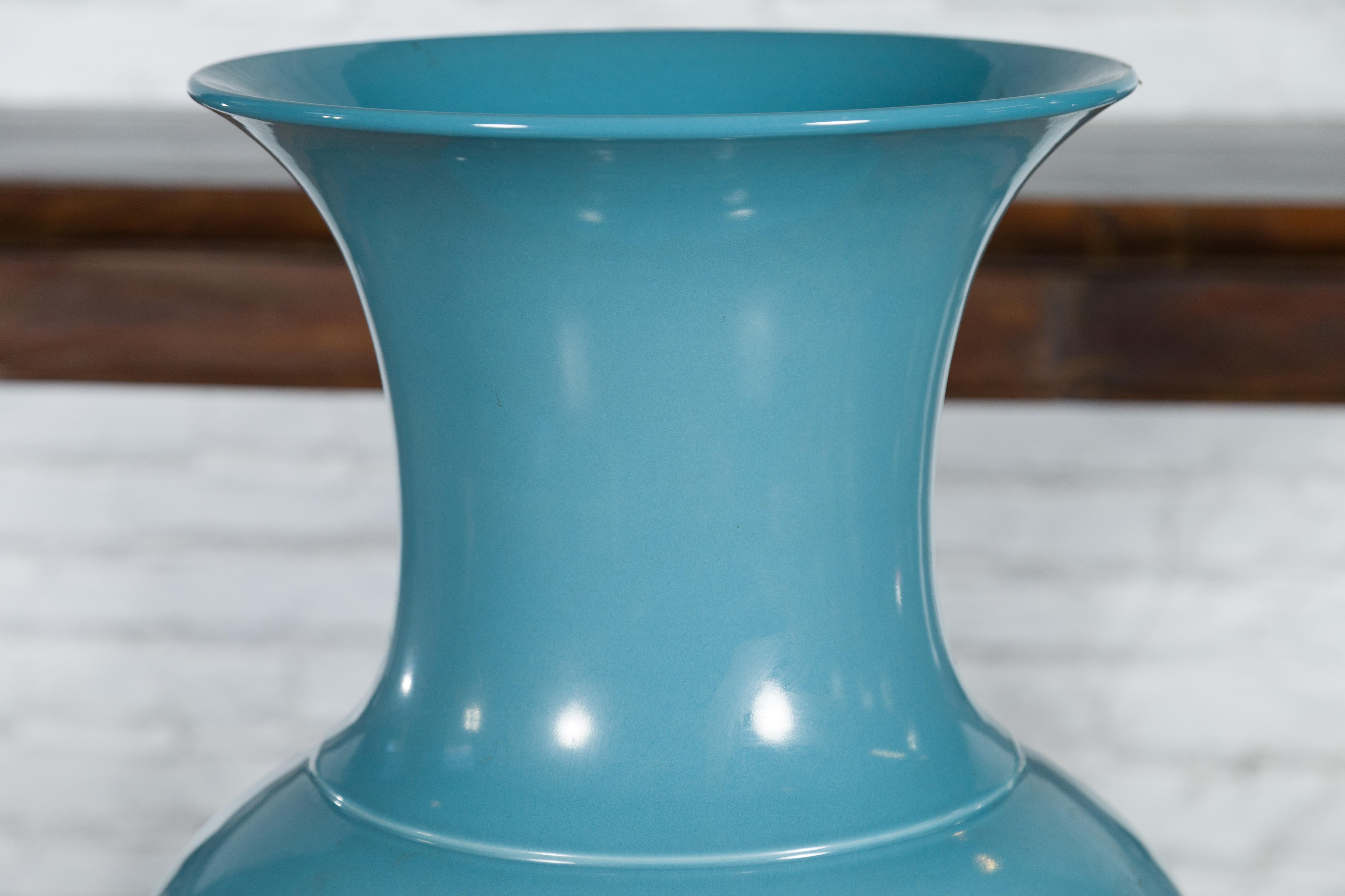 Tall Prem Collection Soft Blue Glazed Artisan Ceramic Vase with Flaring Neck For Sale 7