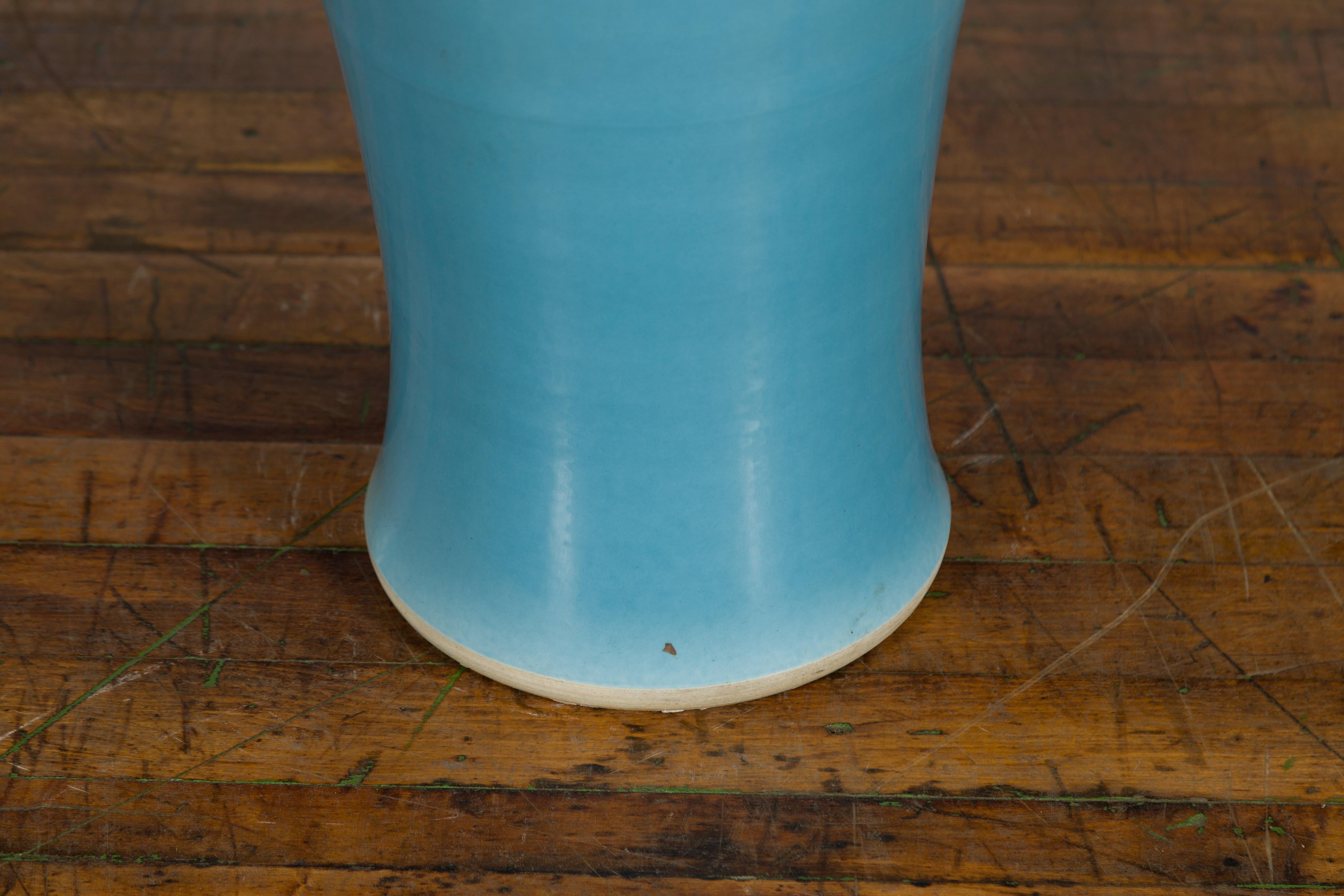 Tall Prem Collection Soft Blue Glazed Artisan Ceramic Vase with Flaring Neck For Sale 8